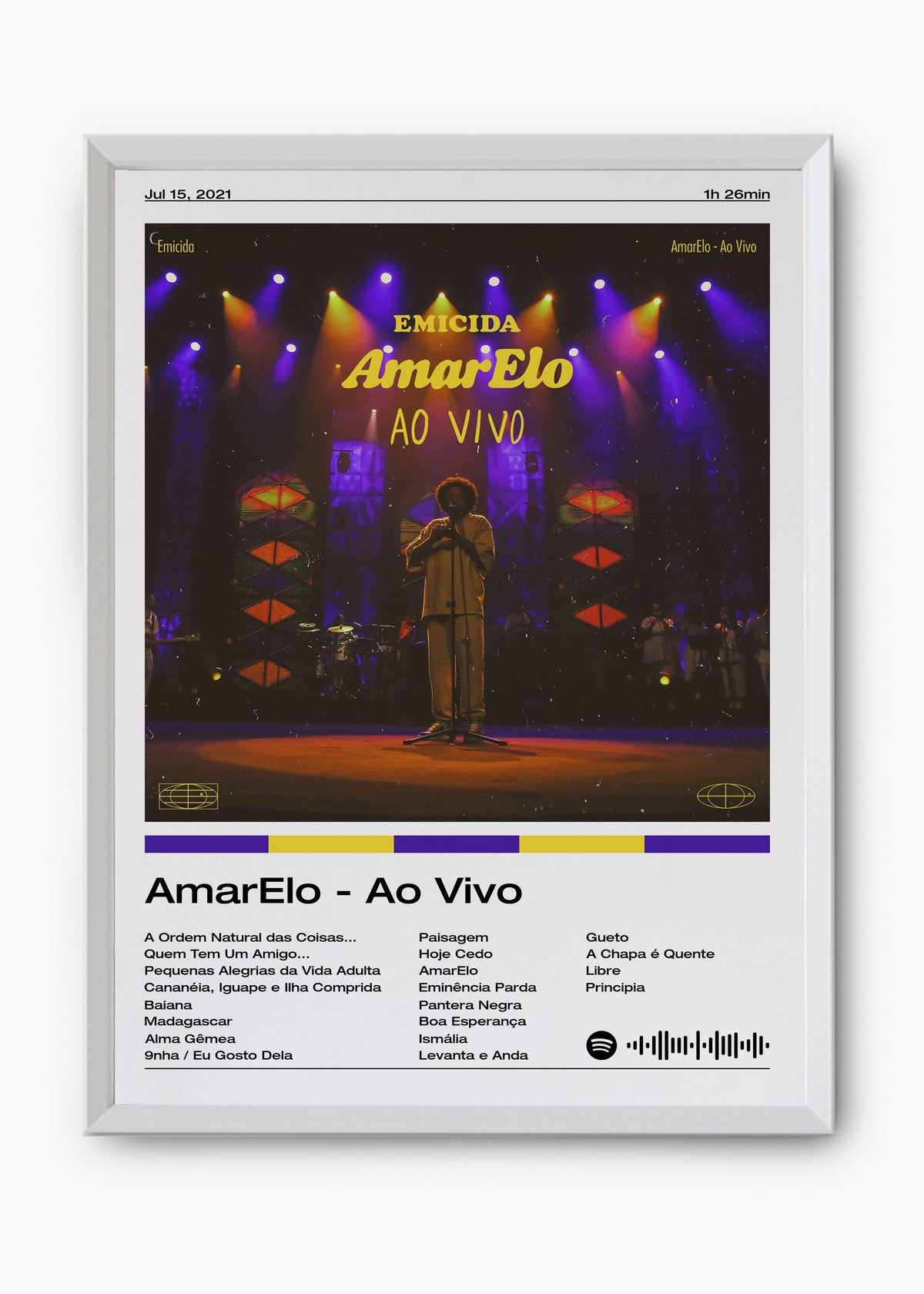 Quadro decorativo Emicida AmarElo Ao Vivo — arte de rap brasileiro para parede | Cübe Quadros