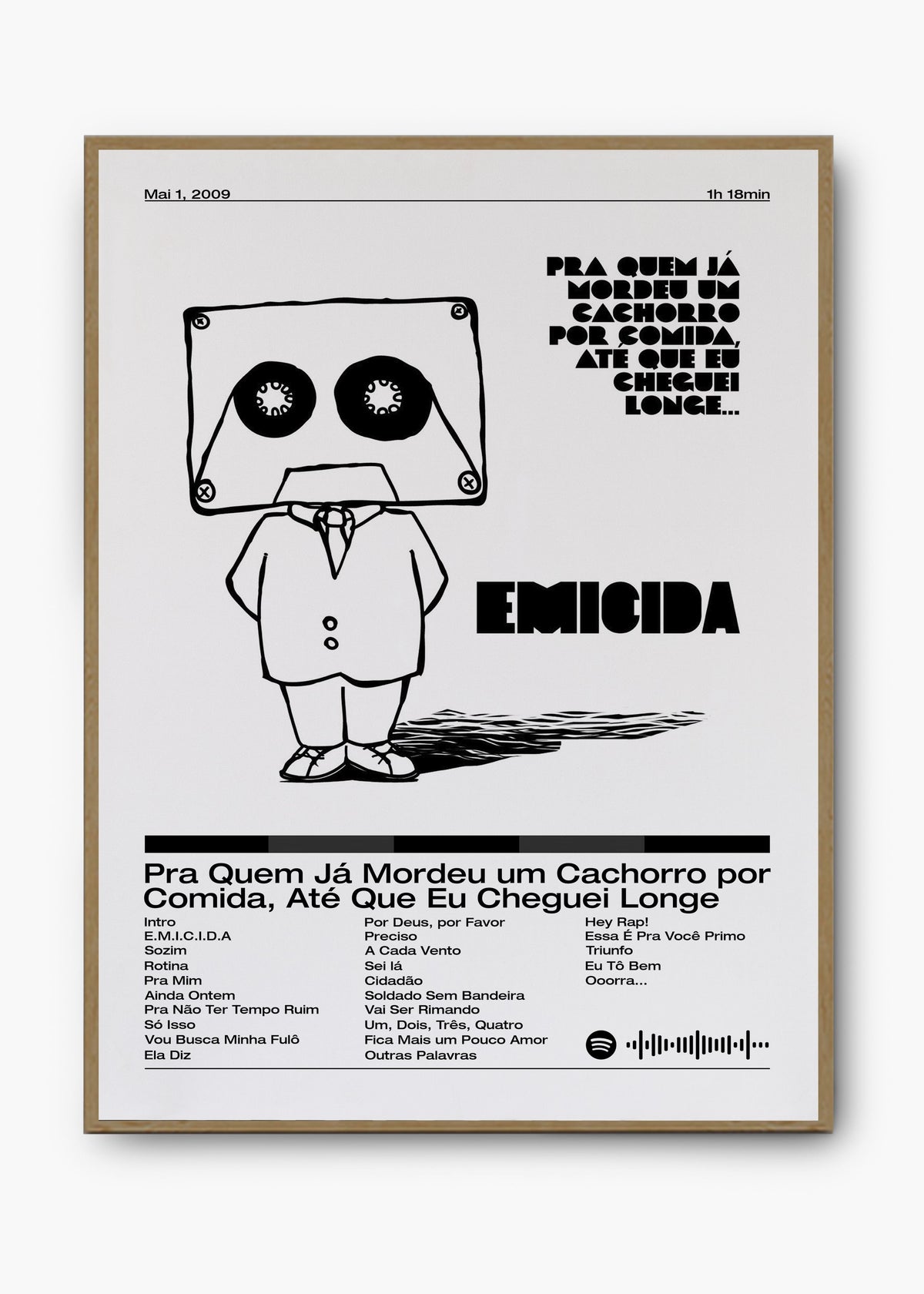 Quadro decorativo Emicida Pra Quem Já Mordeu um Cachorro por Comida — arte de rap brasileiro para parede | Cübe Quadros