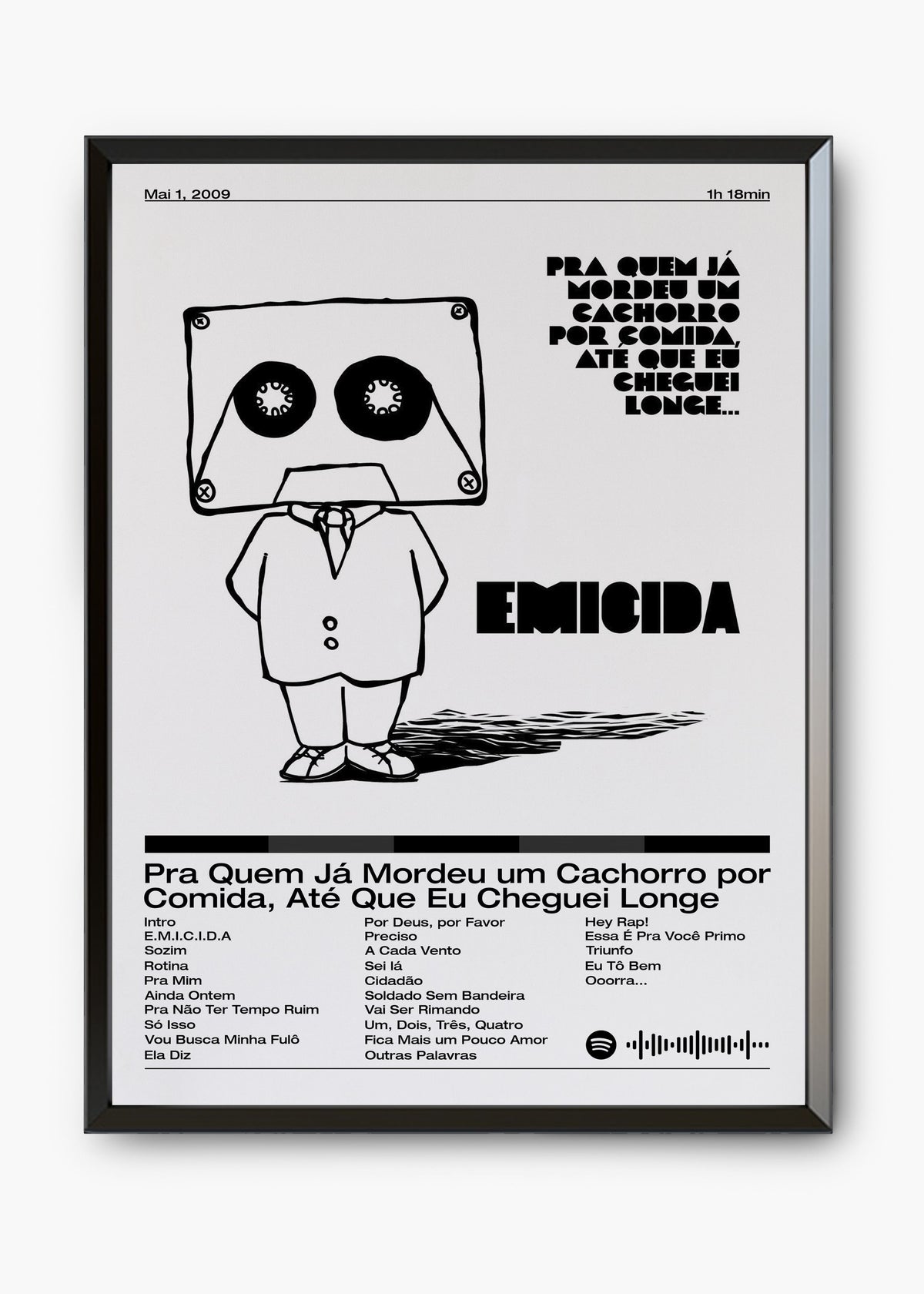 Quadro decorativo Emicida Pra Quem Já Mordeu um Cachorro por Comida — arte de rap brasileiro para parede | Cübe Quadros