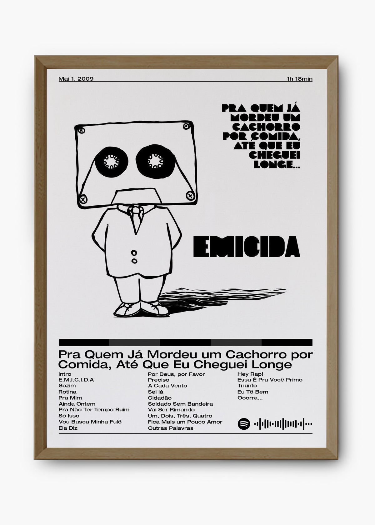 Quadro decorativo Emicida Pra Quem Já Mordeu um Cachorro por Comida — arte de rap brasileiro para parede | Cübe Quadros