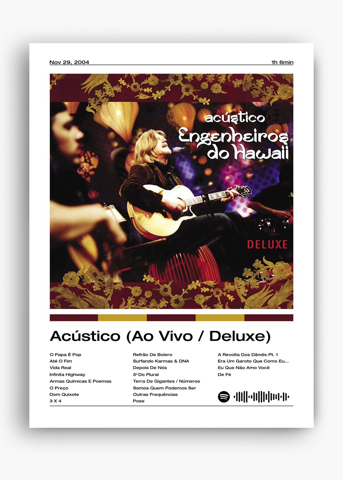 Quadro decorativo Engenheiros do Hawaii Acústico Ao Vivo Deluxe — arte de rock brasileiro para parede | Cübe Quadros