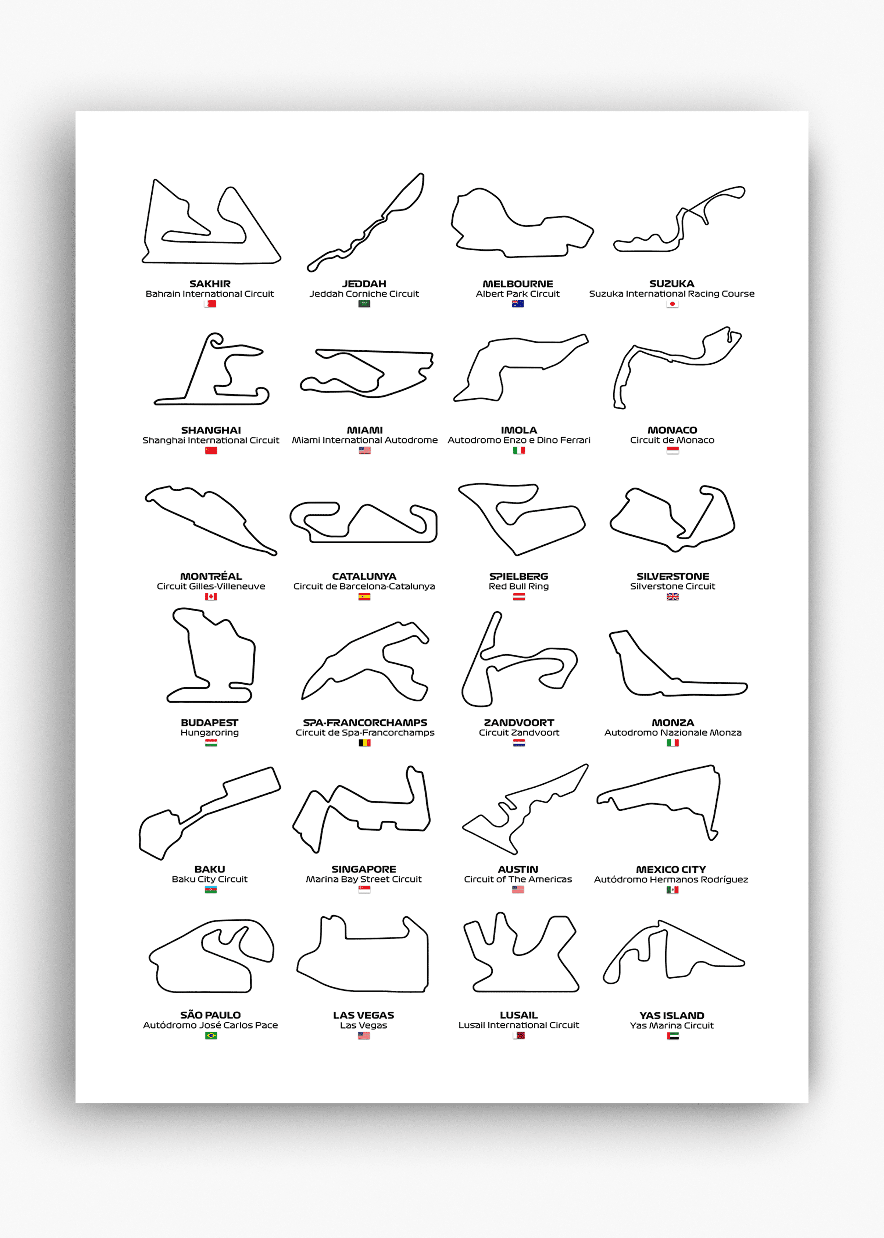 Quadro decorativo F1 Circuits 2024 II — arte de automobilismo para parede | Cübe Quadros