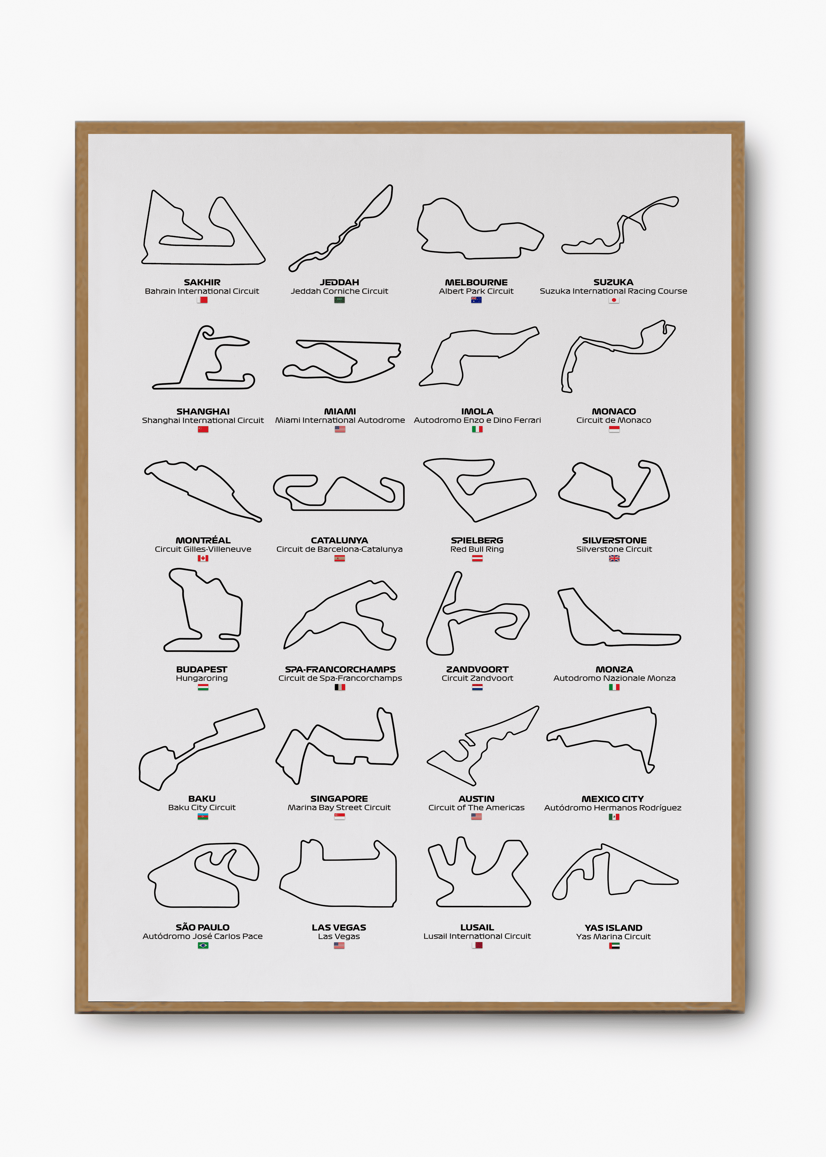 Quadro decorativo F1 Circuits 2024 II — arte de automobilismo para parede | Cübe Quadros