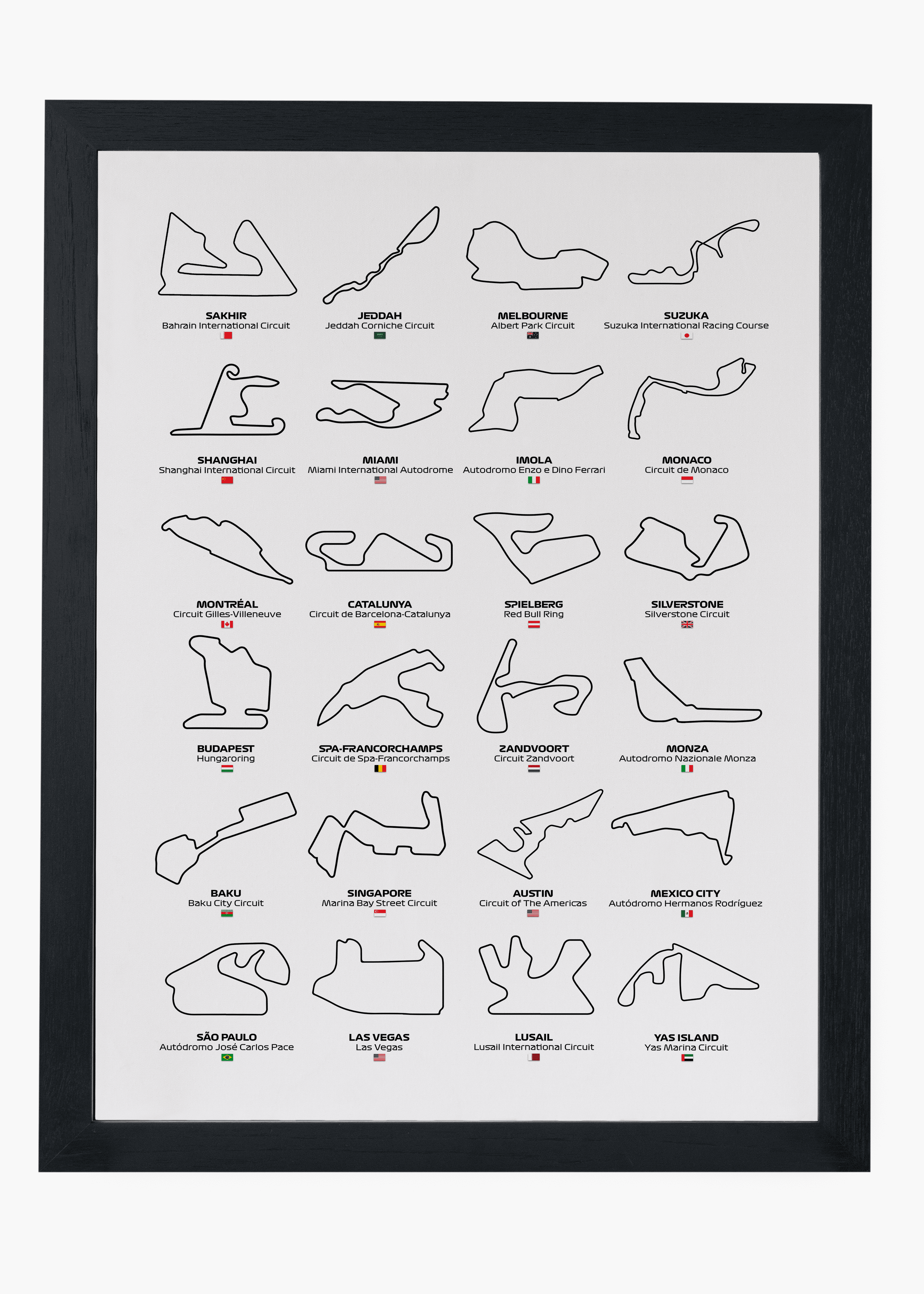 Quadro decorativo F1 Circuits 2024 II — arte de automobilismo para parede | Cübe Quadros