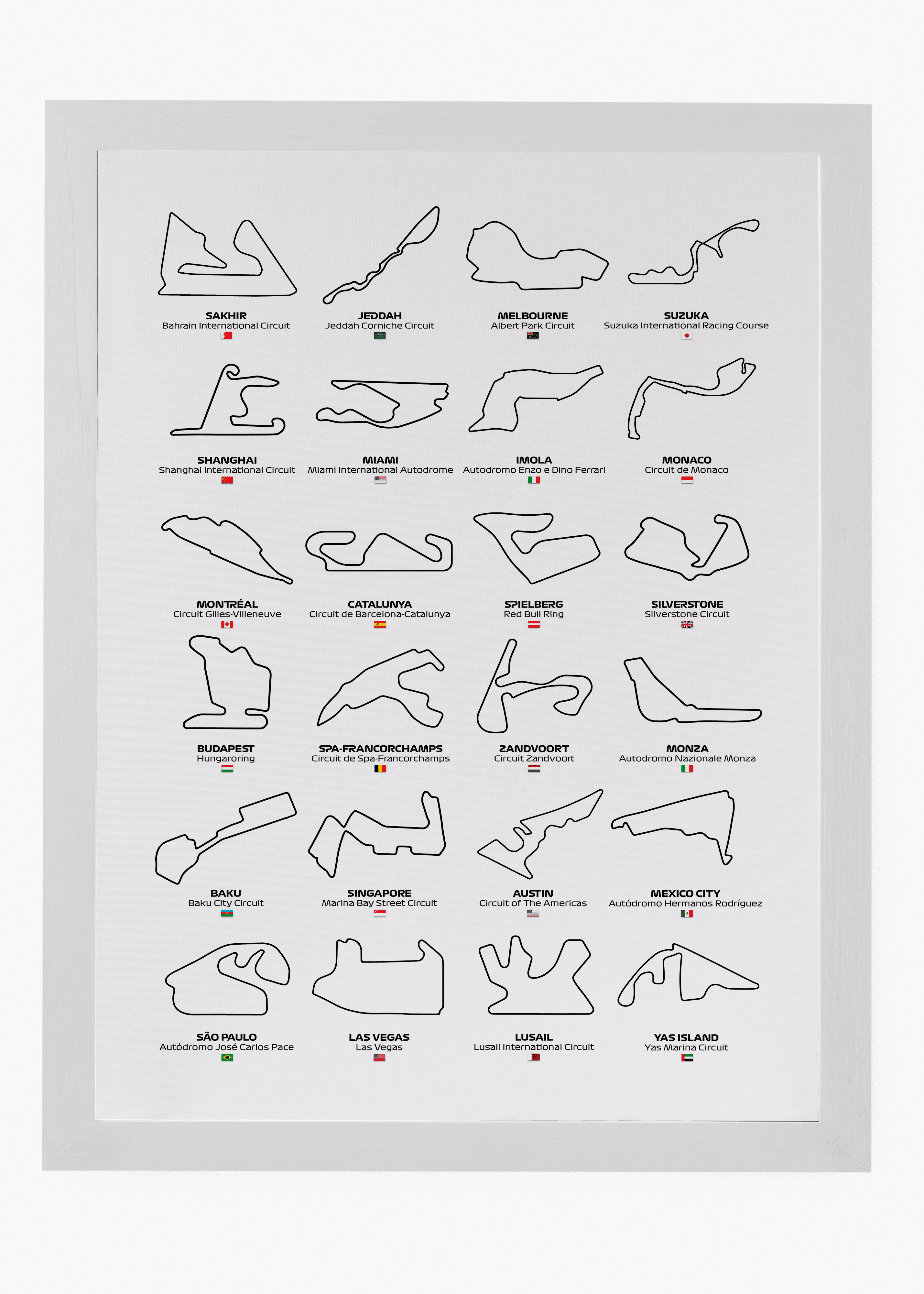 Quadro decorativo F1 Circuits 2024 II — arte de automobilismo para parede | Cübe Quadros