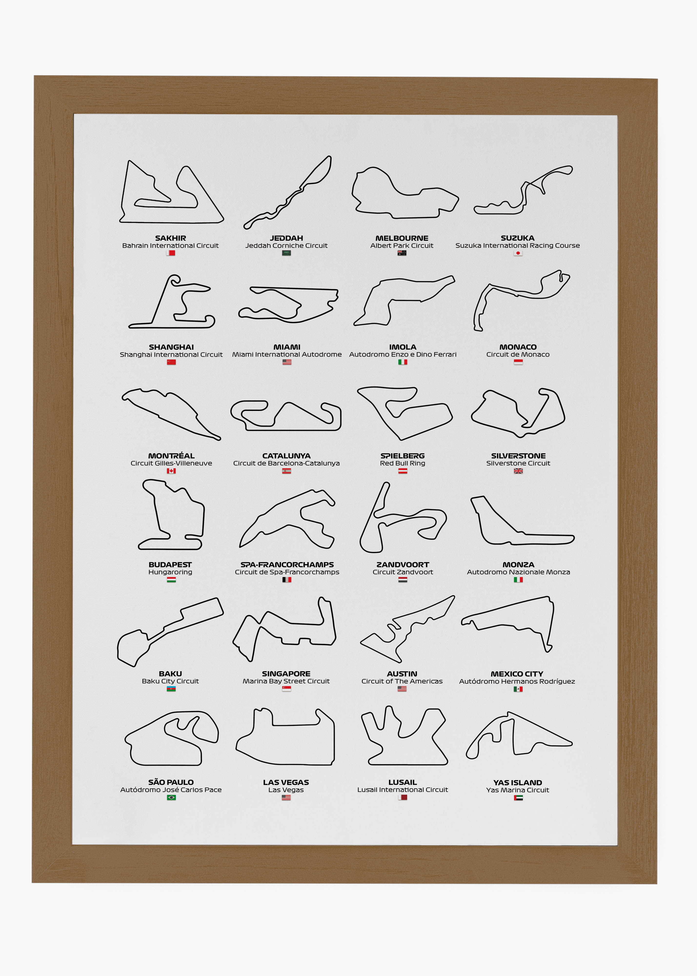 Quadro decorativo F1 Circuits 2024 II — arte de automobilismo para parede | Cübe Quadros