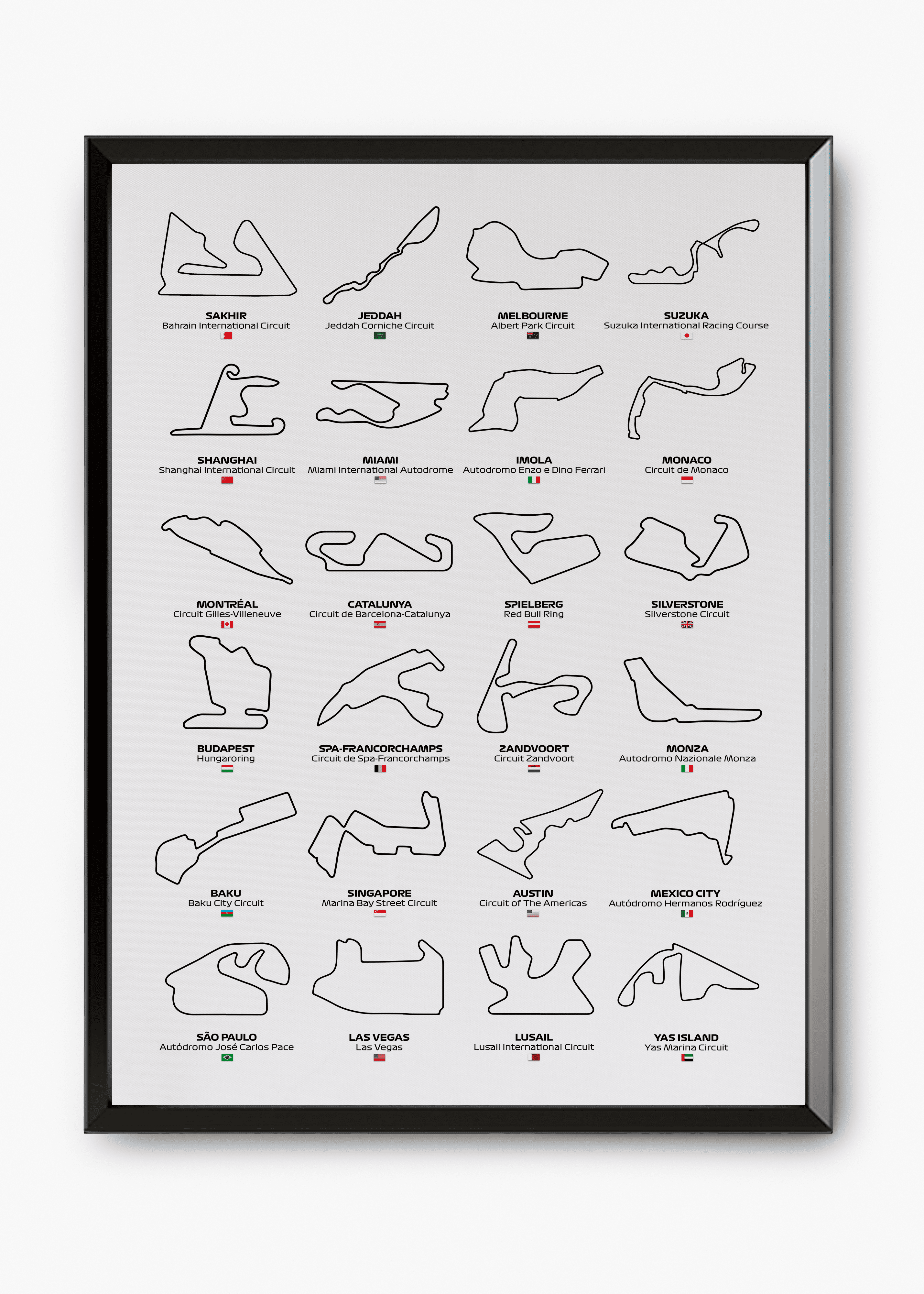 Quadro decorativo F1 Circuits 2024 II — arte de automobilismo para parede | Cübe Quadros