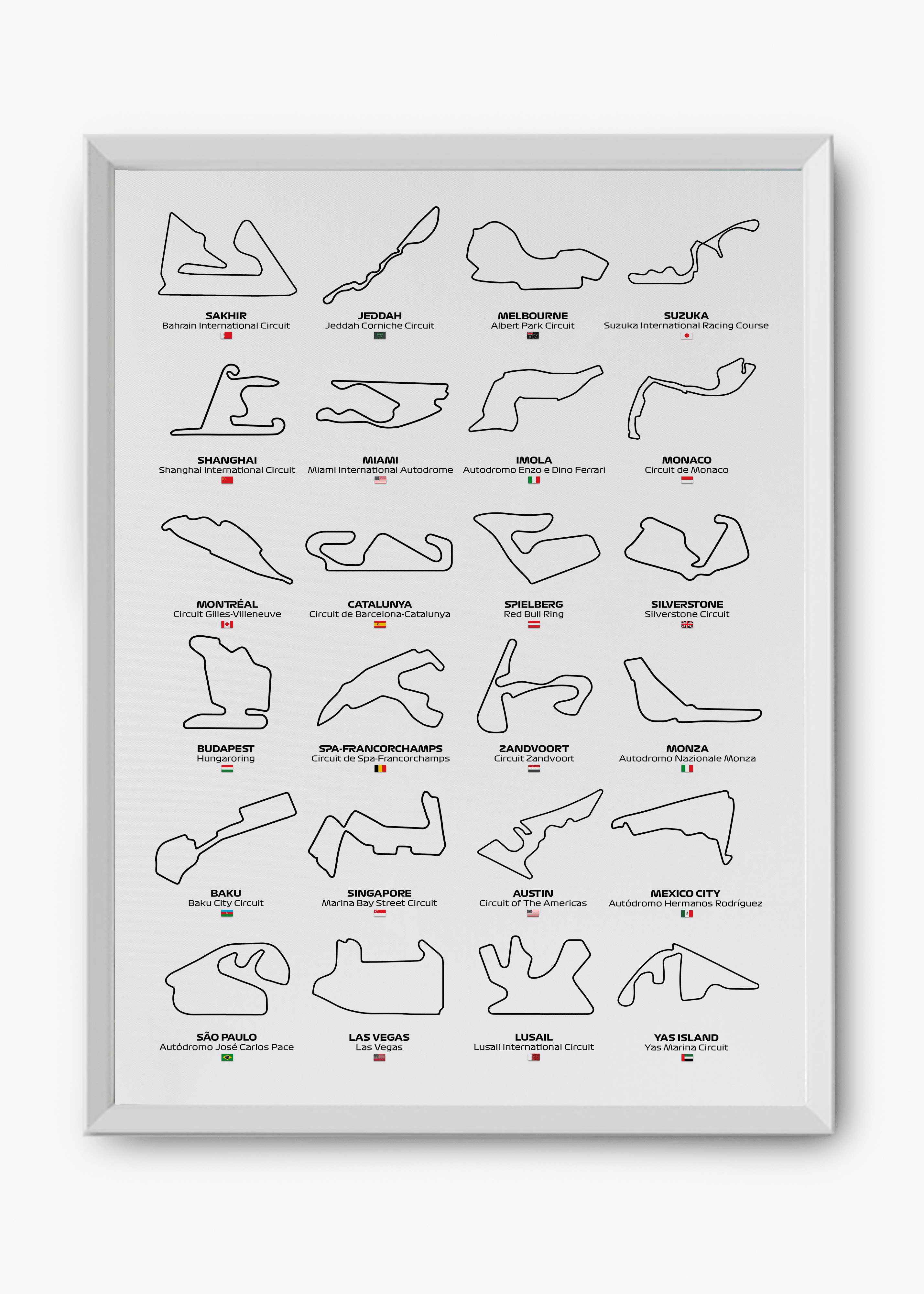Quadro decorativo F1 Circuits 2024 II — arte de automobilismo para parede | Cübe Quadros