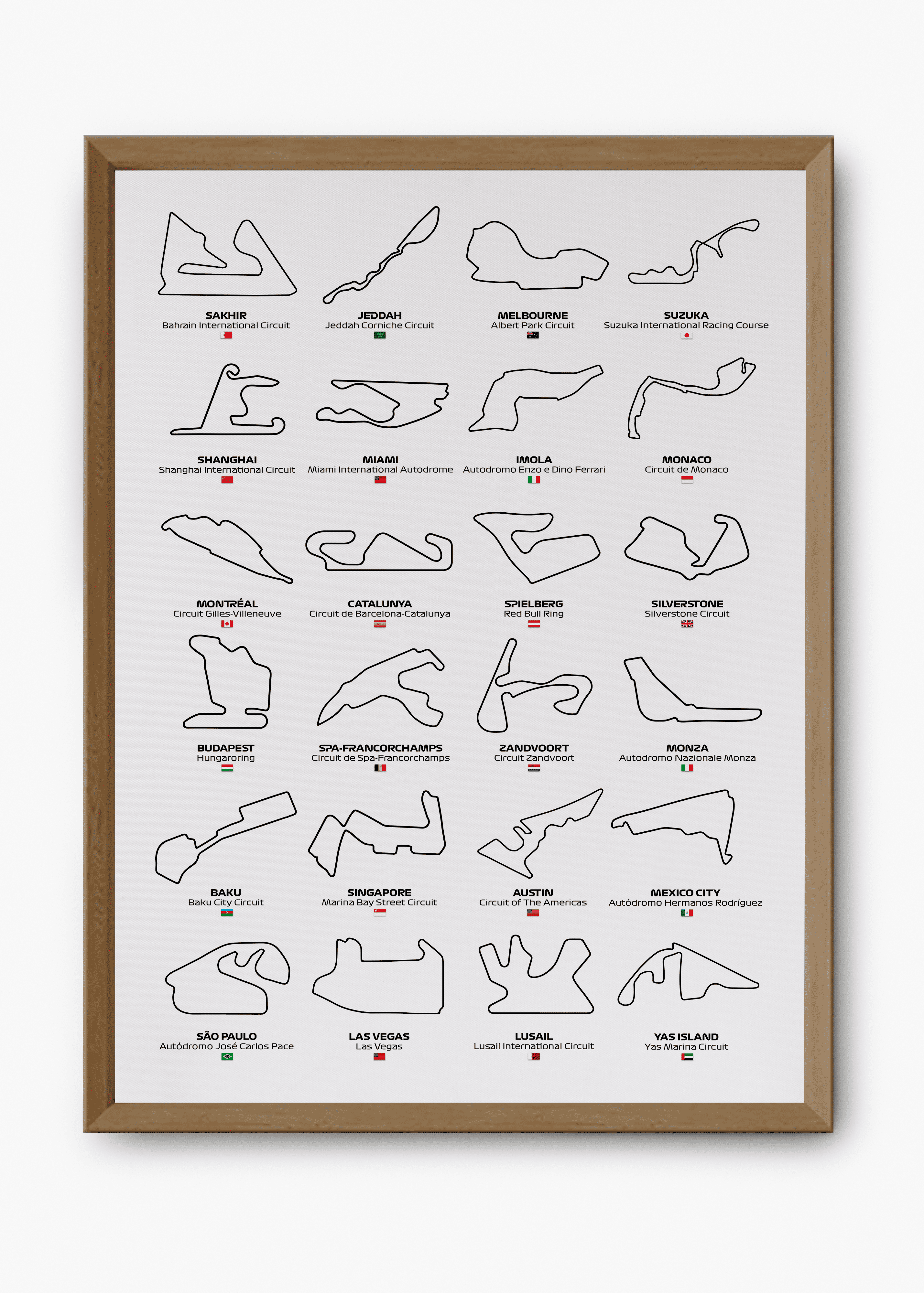 Quadro decorativo F1 Circuits 2024 II — arte de automobilismo para parede | Cübe Quadros
