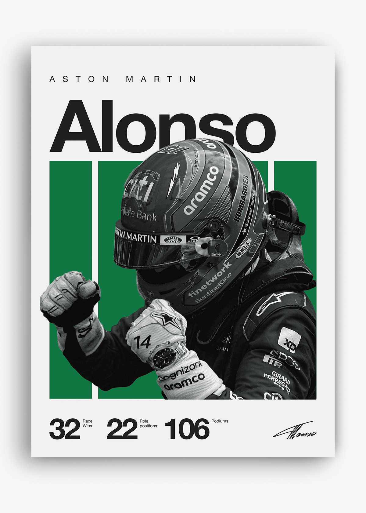 Quadro decorativo Fernando Alonso F1 — arte de automobilismo para parede | Cübe Quadros