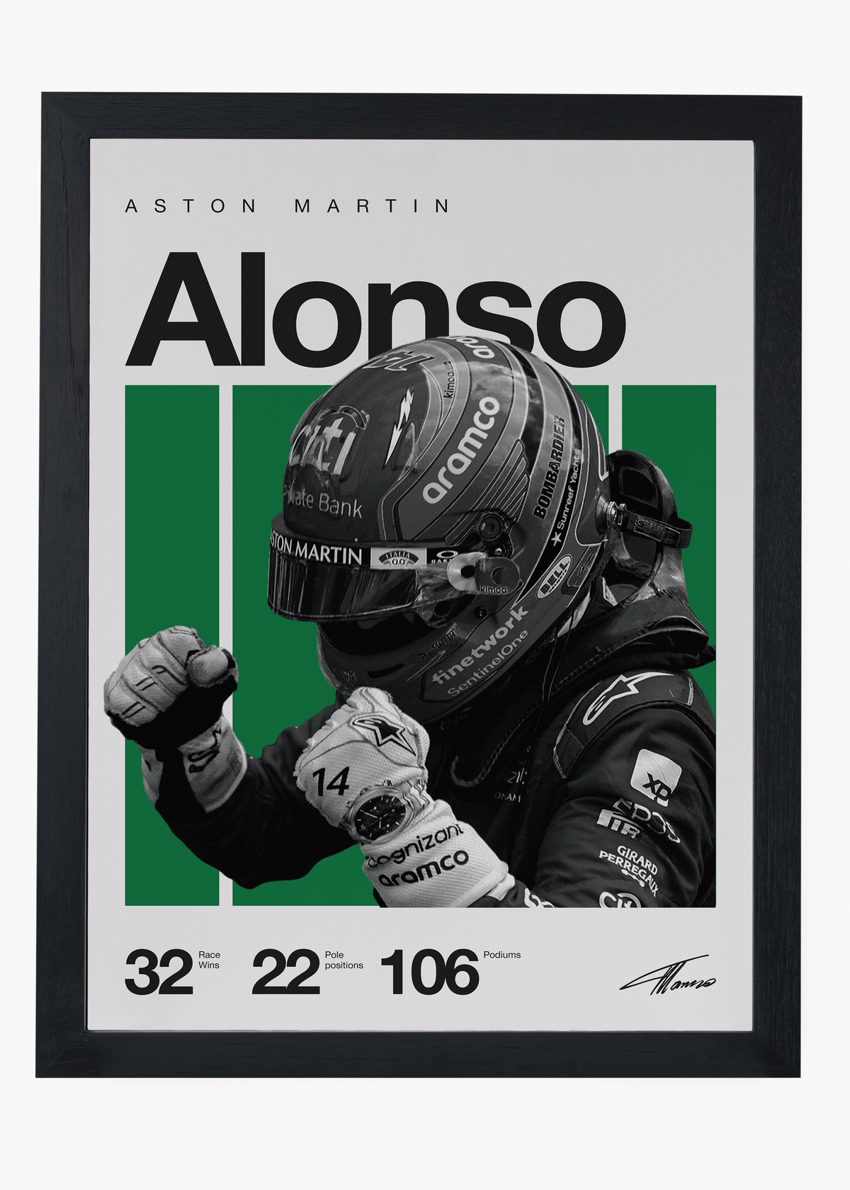 Quadro decorativo Fernando Alonso F1 — arte de automobilismo para parede | Cübe Quadros
