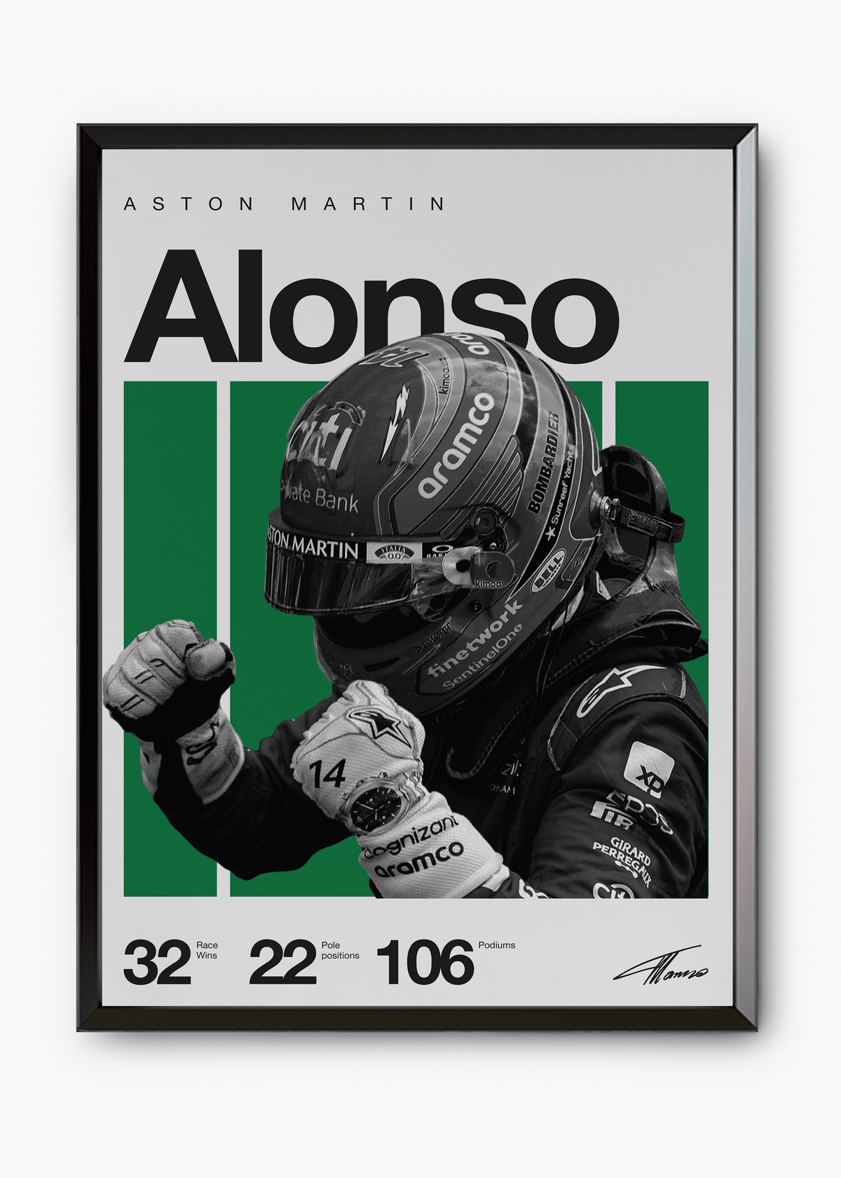 Quadro decorativo Fernando Alonso F1 — arte de automobilismo para parede | Cübe Quadros