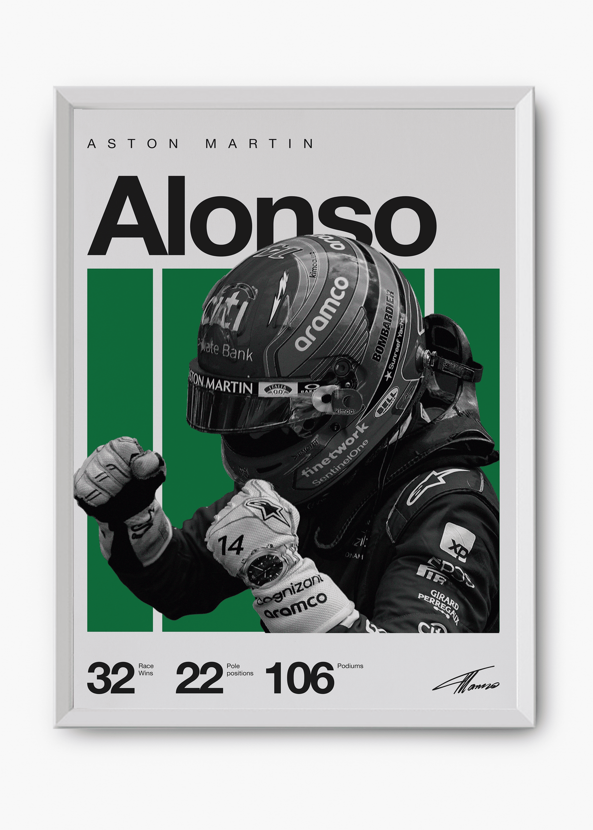 Quadro decorativo Fernando Alonso F1 — arte de automobilismo para parede | Cübe Quadros