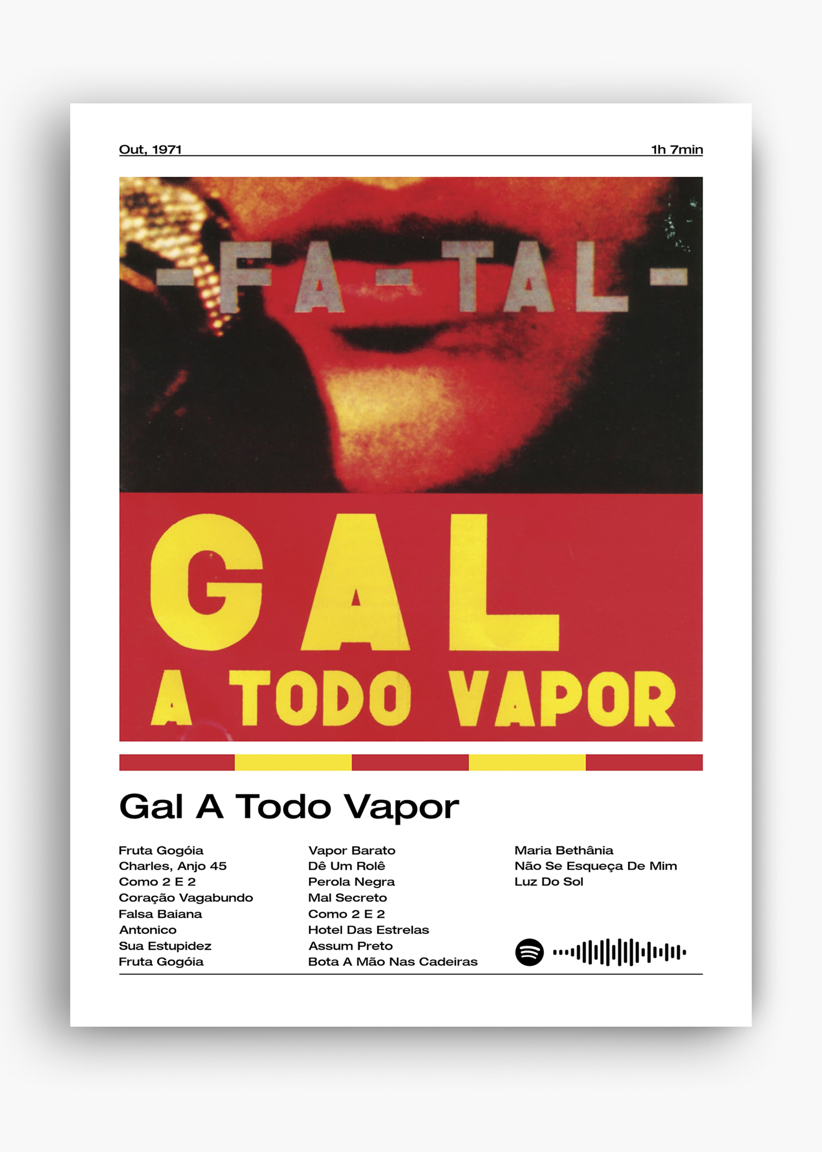 Quadro decorativo Gal Costa Gal A Todo Vapor — arte musical brasileira para parede | Cübe Quadros