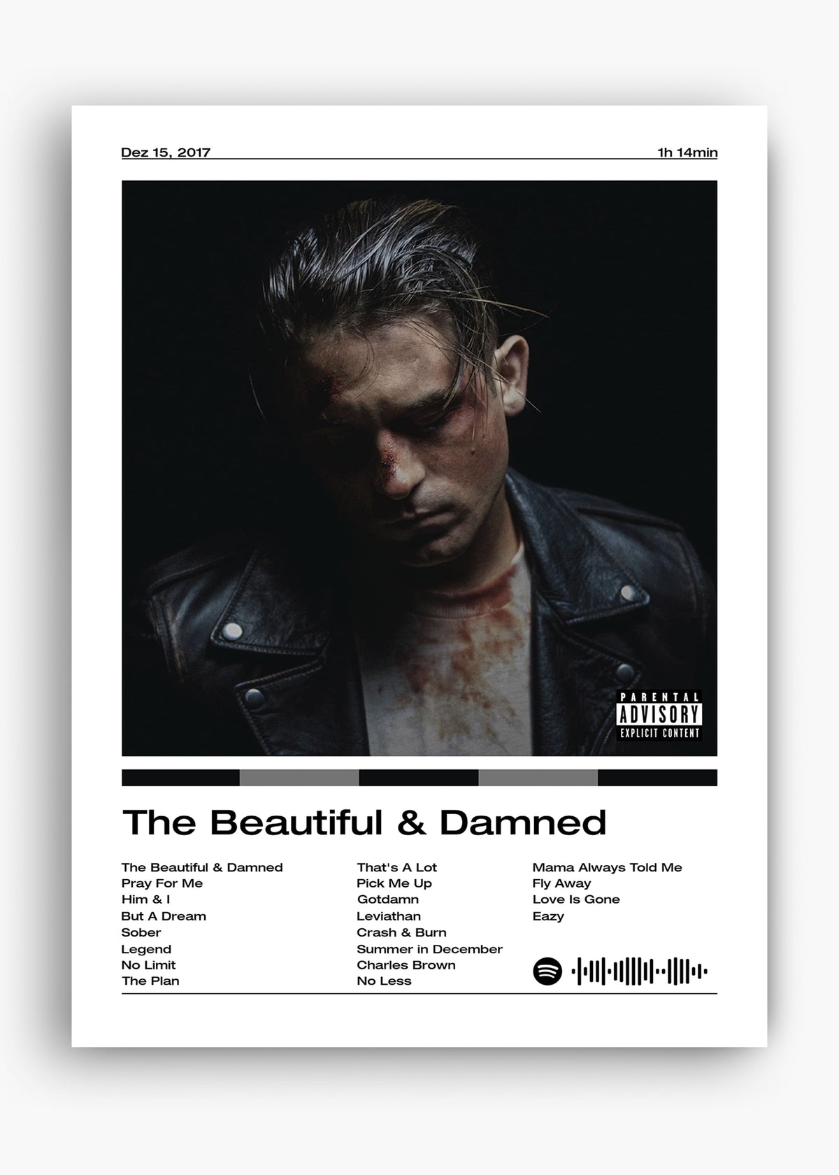 Quadro decorativo G-Eazy The Beautiful Damned — arte de rap para parede | Cübe Quadros