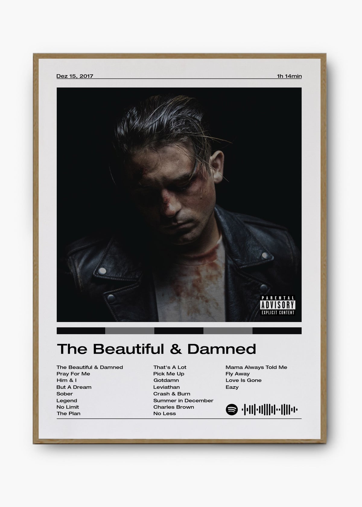 Quadro decorativo G-Eazy The Beautiful Damned — arte de rap para parede | Cübe Quadros
