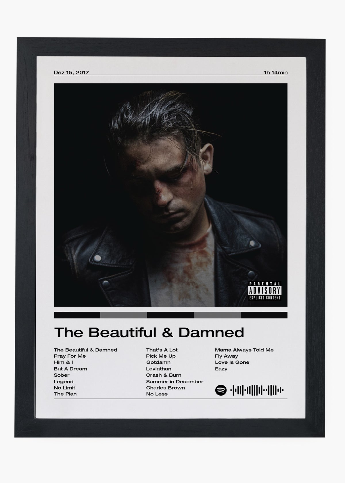Quadro decorativo G-Eazy The Beautiful Damned — arte de rap para parede | Cübe Quadros