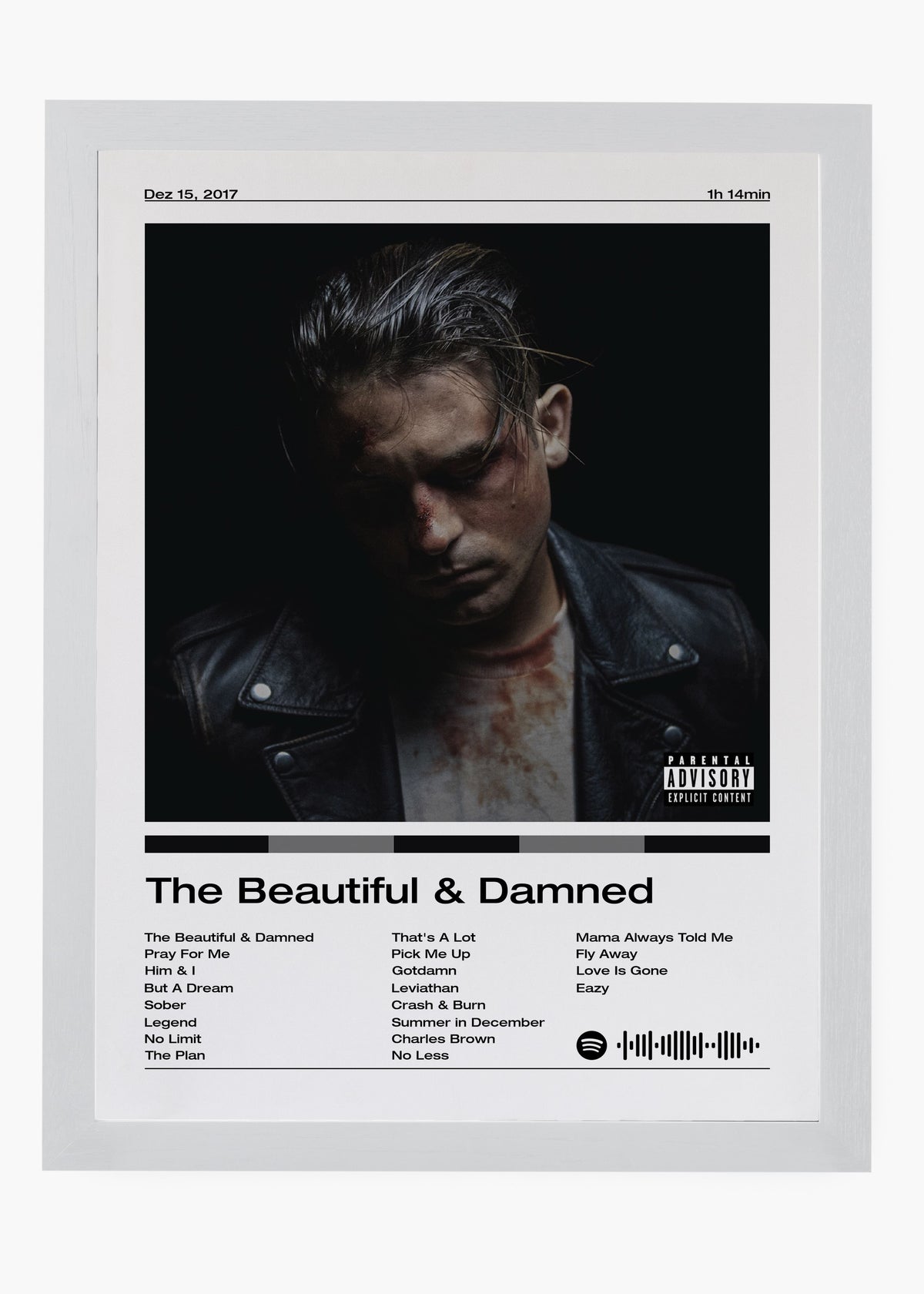 Quadro decorativo G-Eazy The Beautiful Damned — arte de rap para parede | Cübe Quadros