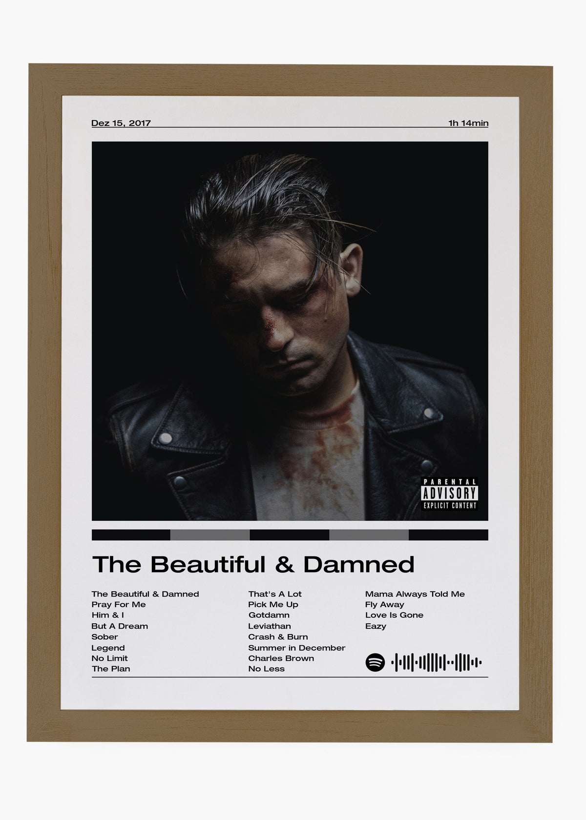 Quadro decorativo G-Eazy The Beautiful Damned — arte de rap para parede | Cübe Quadros