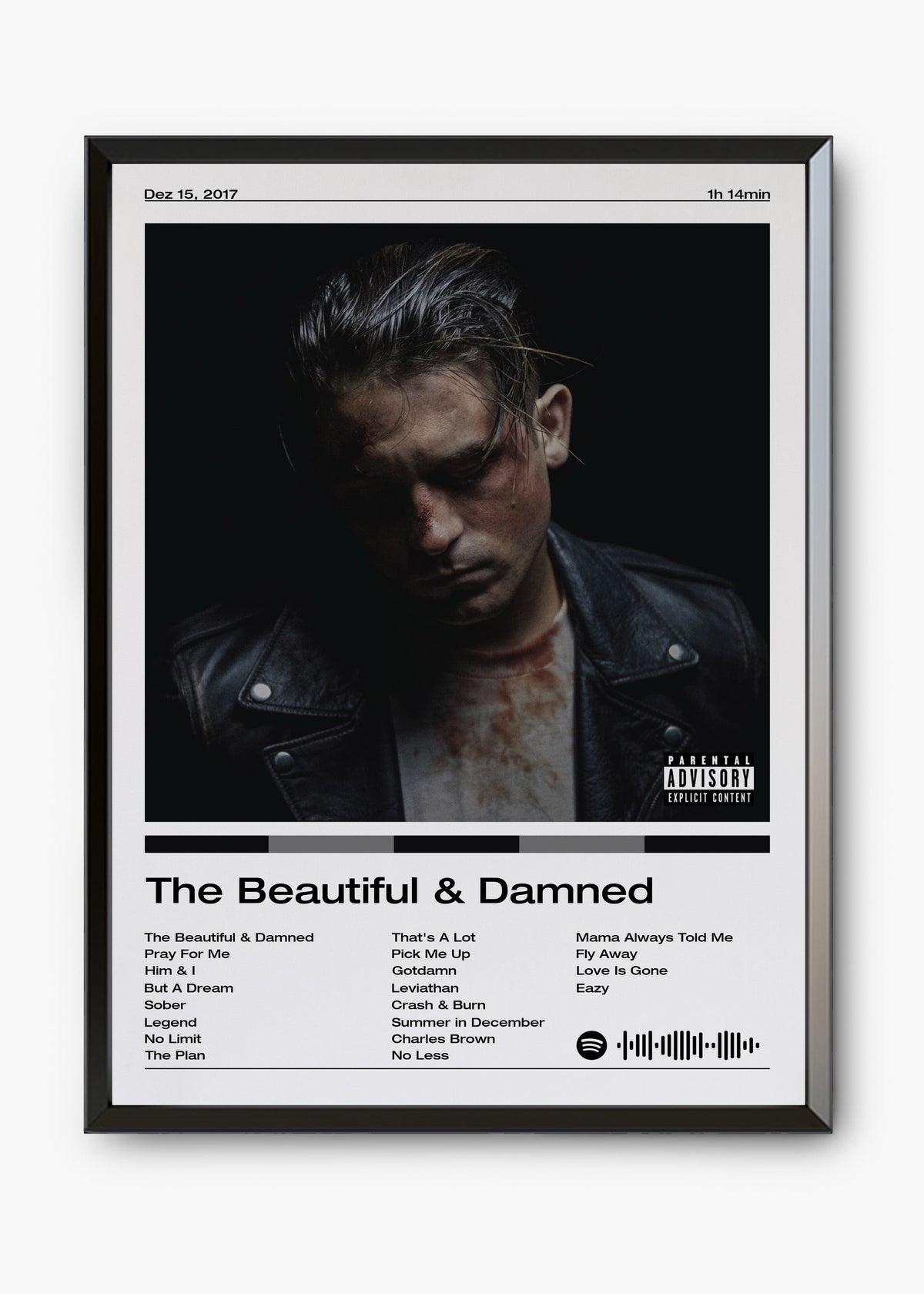 Quadro decorativo G-Eazy The Beautiful Damned — arte de rap para parede | Cübe Quadros