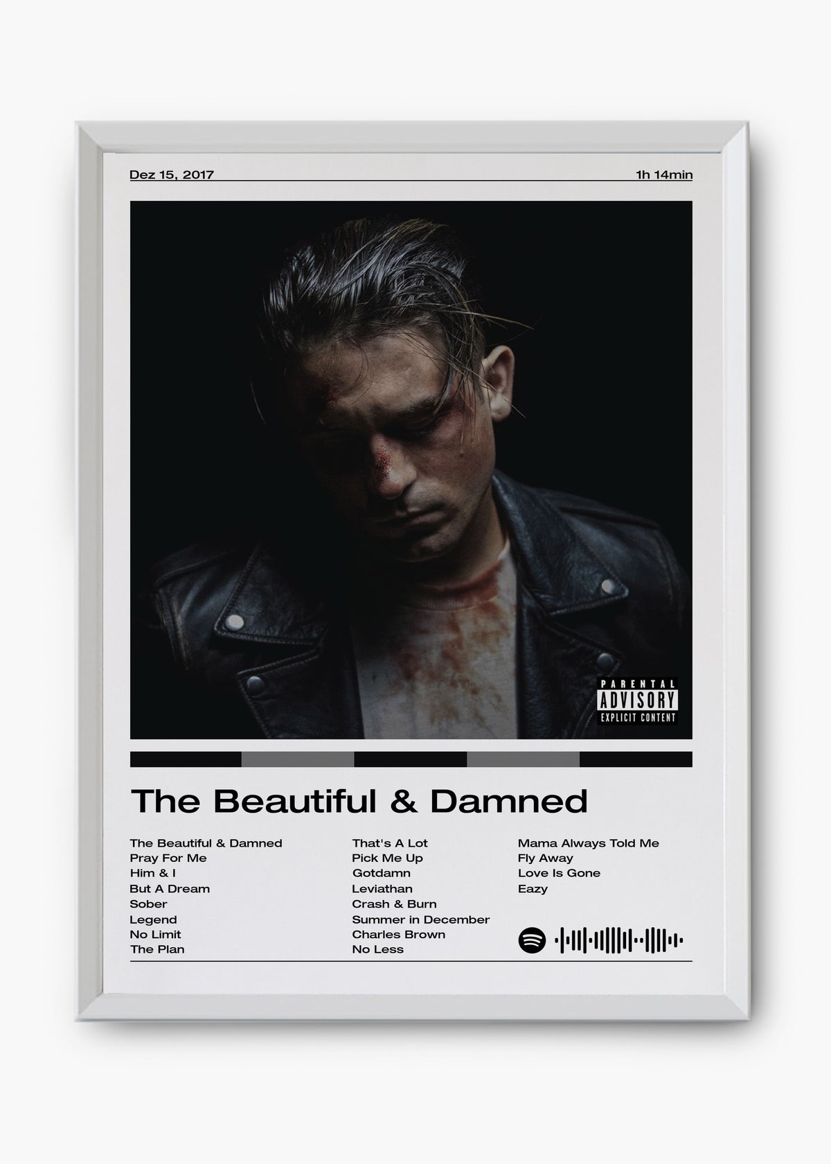 Quadro decorativo G-Eazy The Beautiful Damned — arte de rap para parede | Cübe Quadros