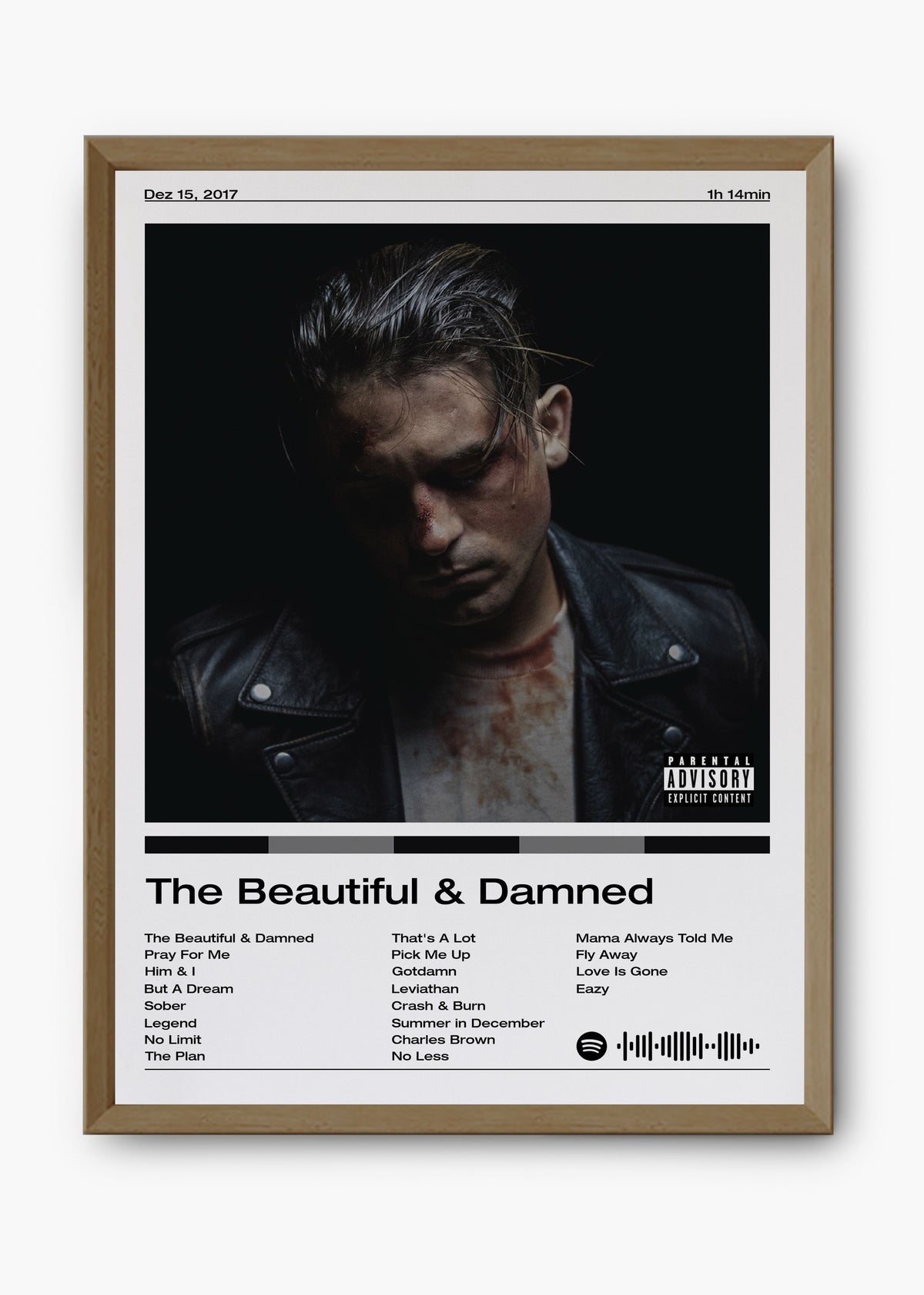 Quadro decorativo G-Eazy The Beautiful Damned — arte de rap para parede | Cübe Quadros