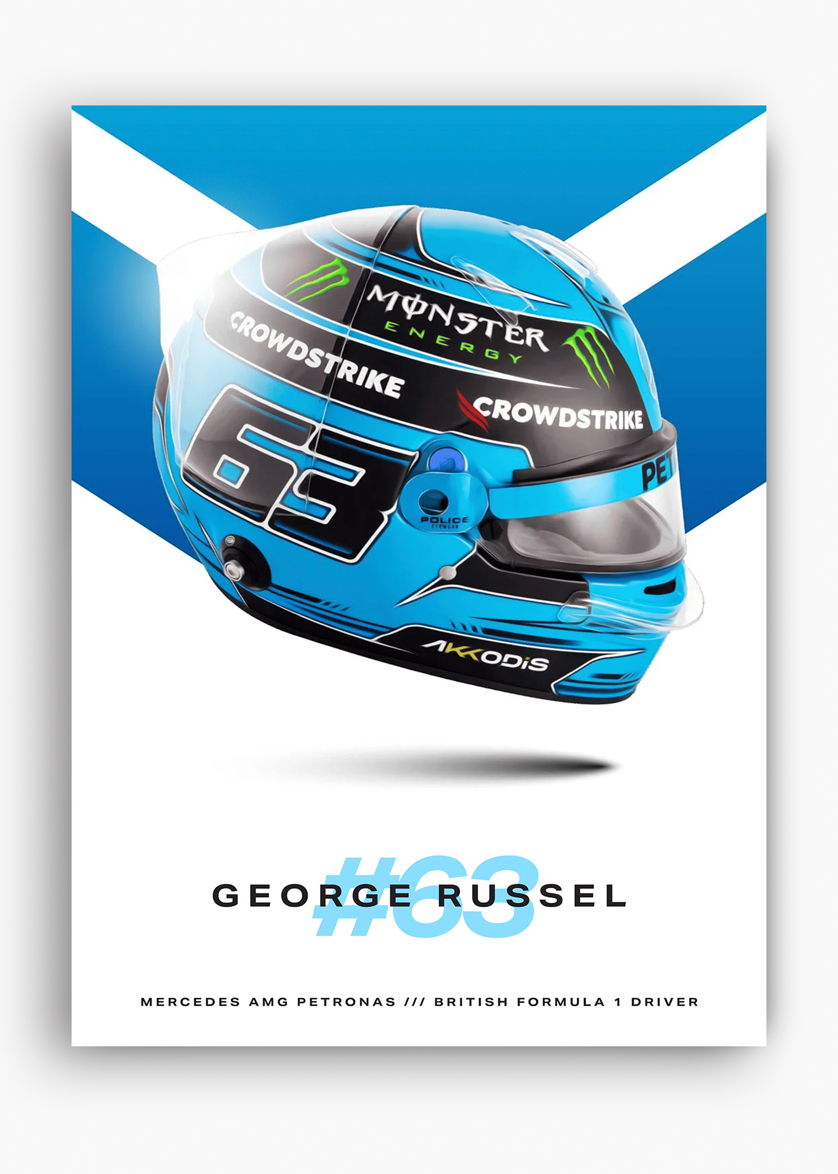 Quadro decorativo George Russell 2024 — arte de automobilismo para parede | Cübe Quadros