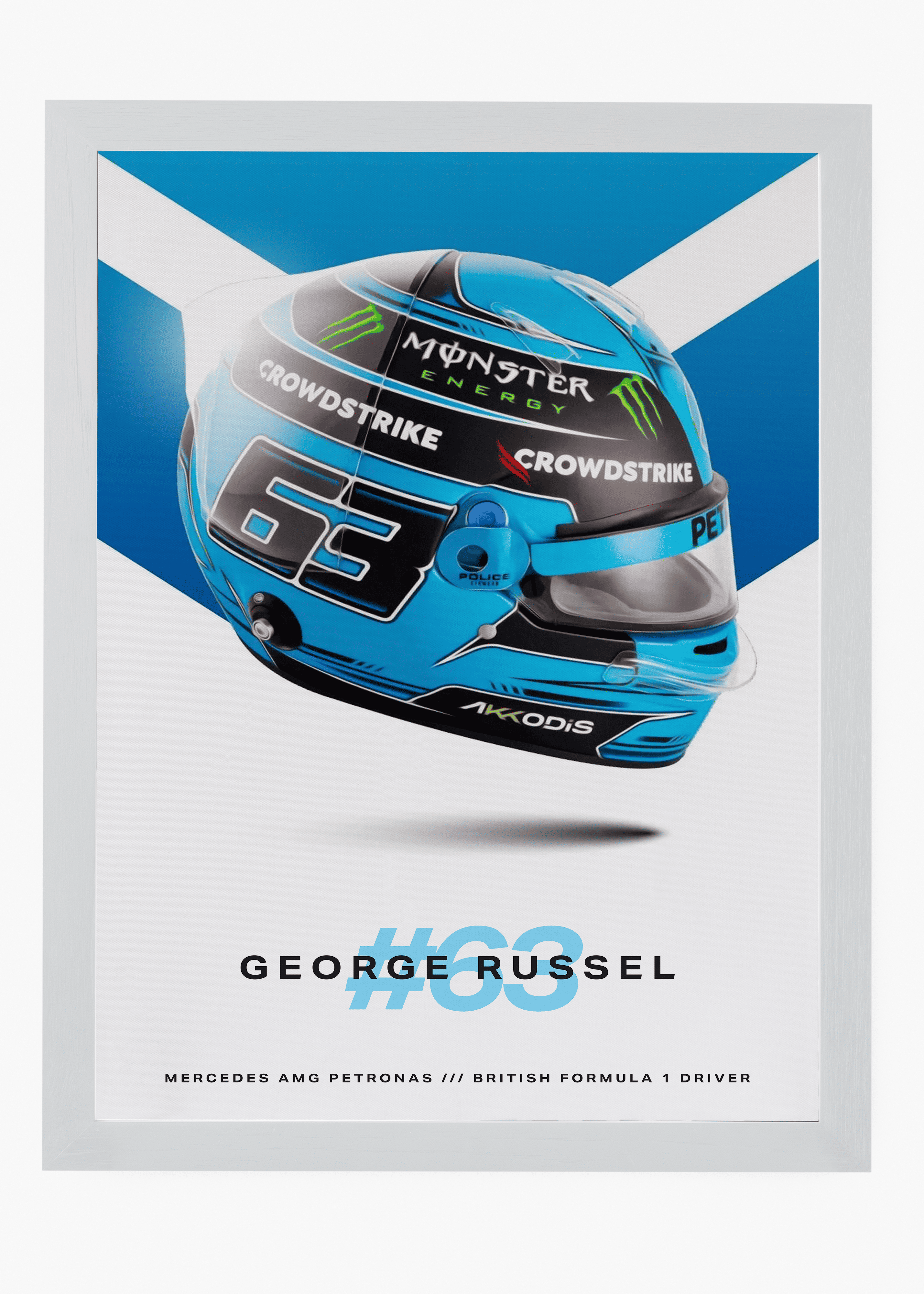 Quadro decorativo George Russell 2024 — arte de automobilismo para parede | Cübe Quadros