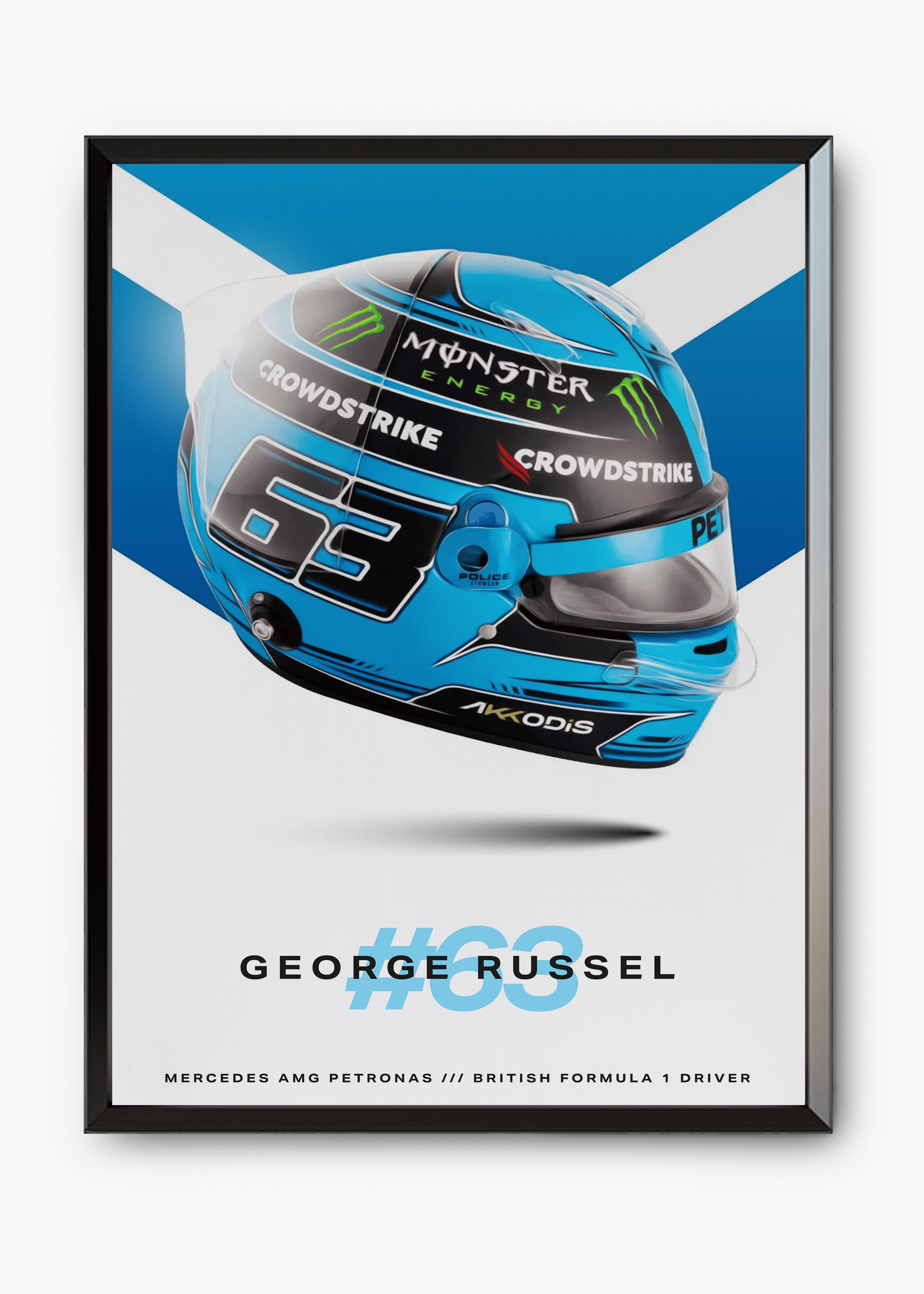 Quadro decorativo George Russell 2024 — arte de automobilismo para parede | Cübe Quadros