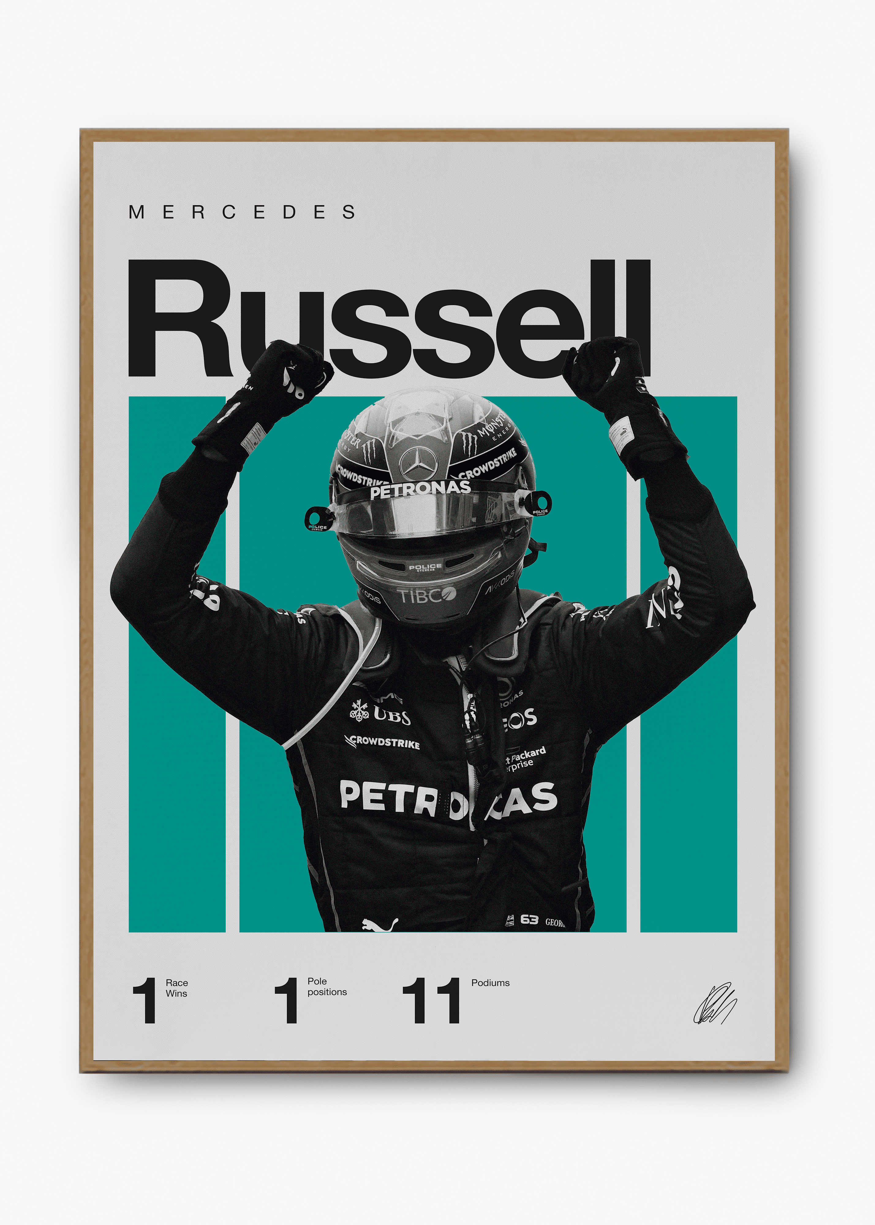 Quadro decorativo George Russell F1 — arte de automobilismo para parede | Cübe Quadros