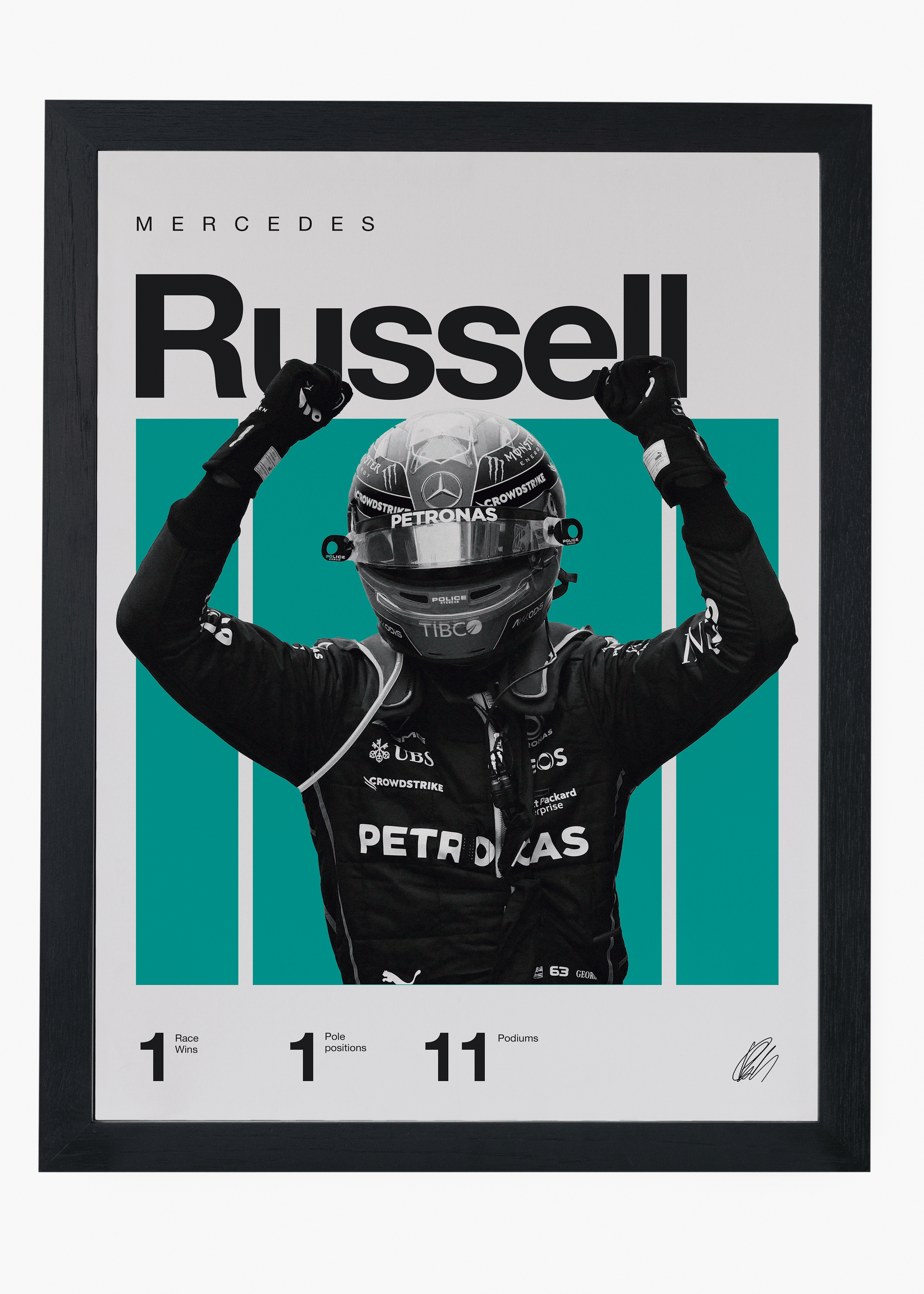 Quadro decorativo George Russell F1 — arte de automobilismo para parede | Cübe Quadros