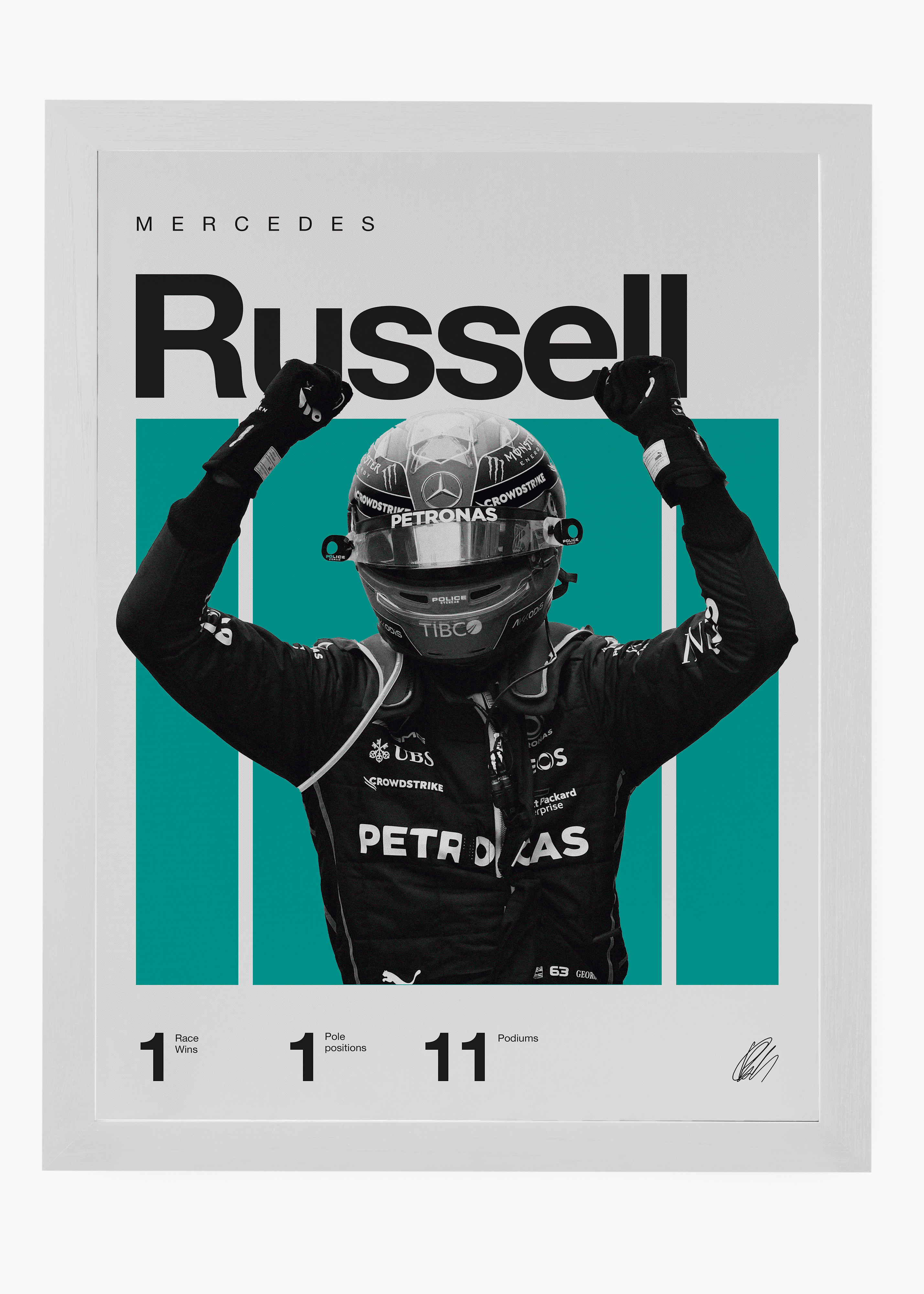 Quadro decorativo George Russell F1 — arte de automobilismo para parede | Cübe Quadros