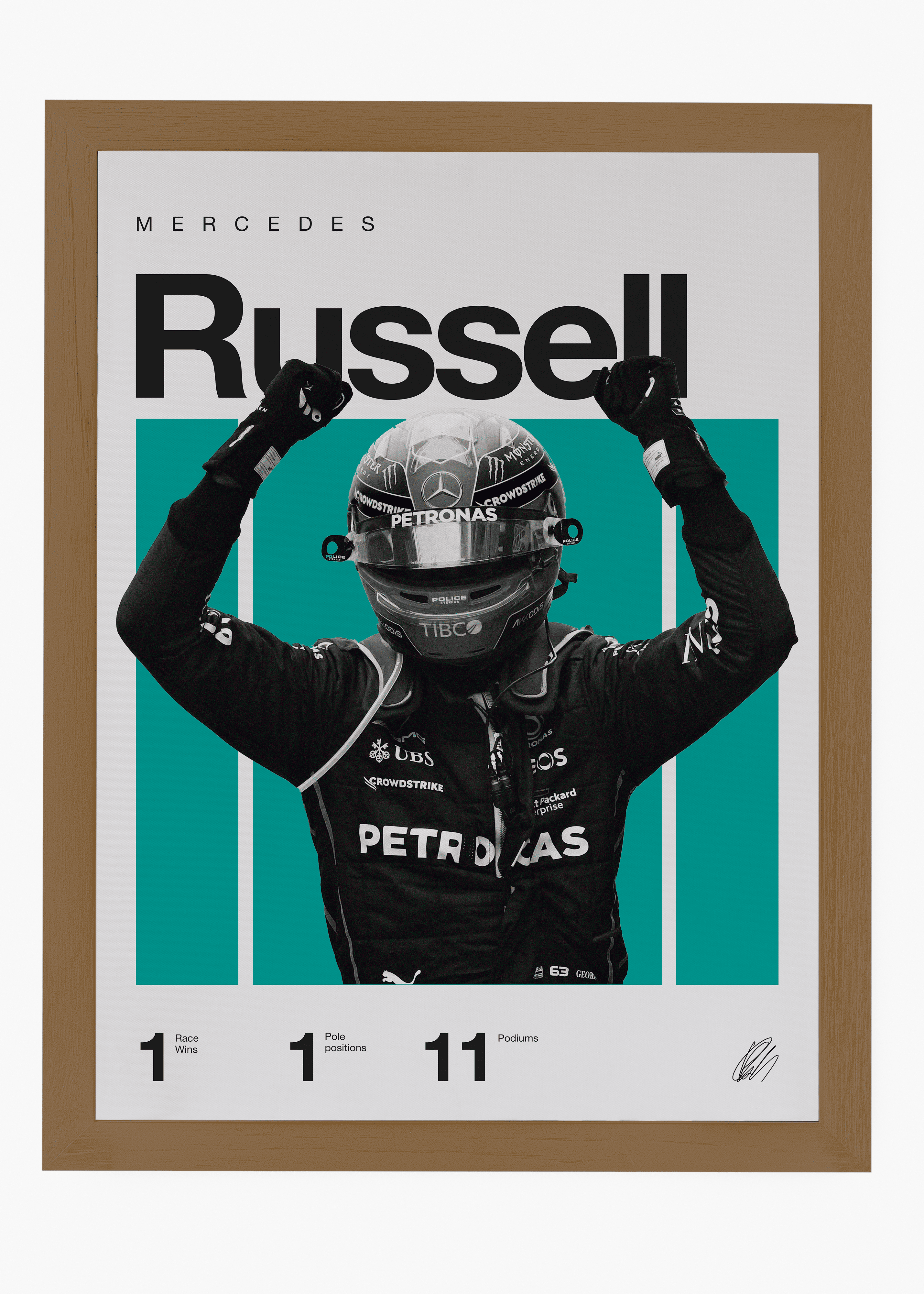 Quadro decorativo George Russell F1 — arte de automobilismo para parede | Cübe Quadros