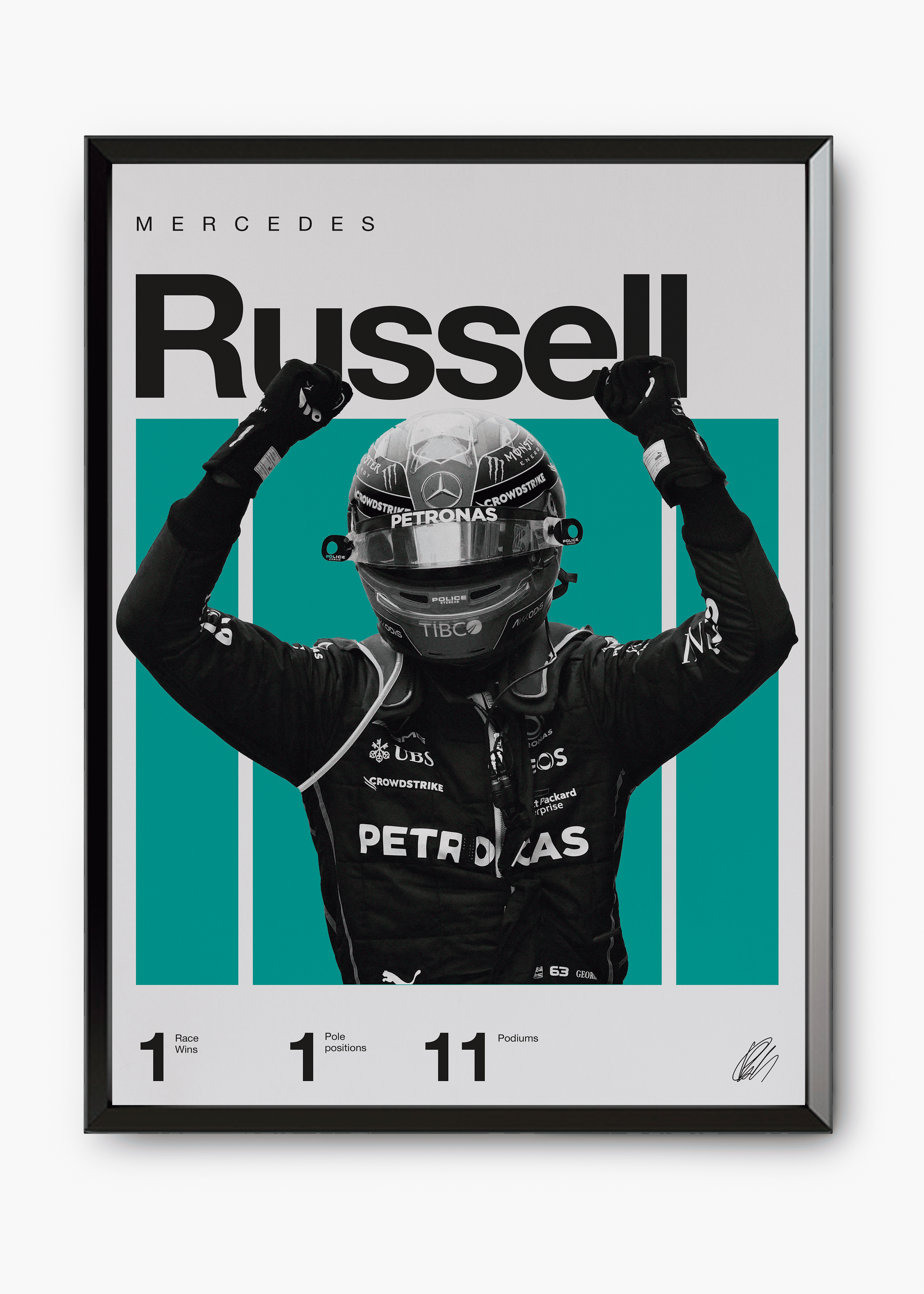 Quadro decorativo George Russell F1 — arte de automobilismo para parede | Cübe Quadros