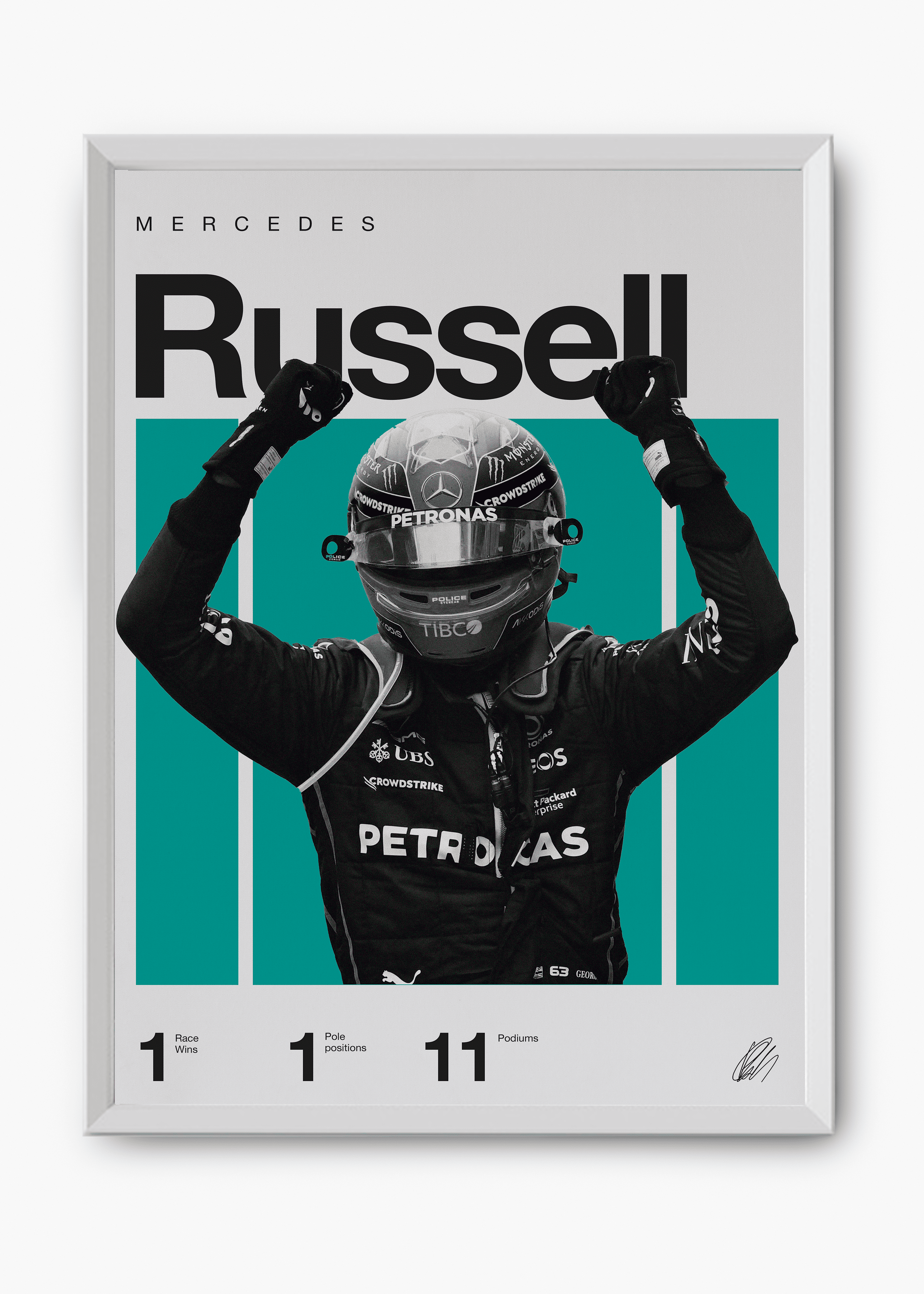 Quadro decorativo George Russell F1 — arte de automobilismo para parede | Cübe Quadros