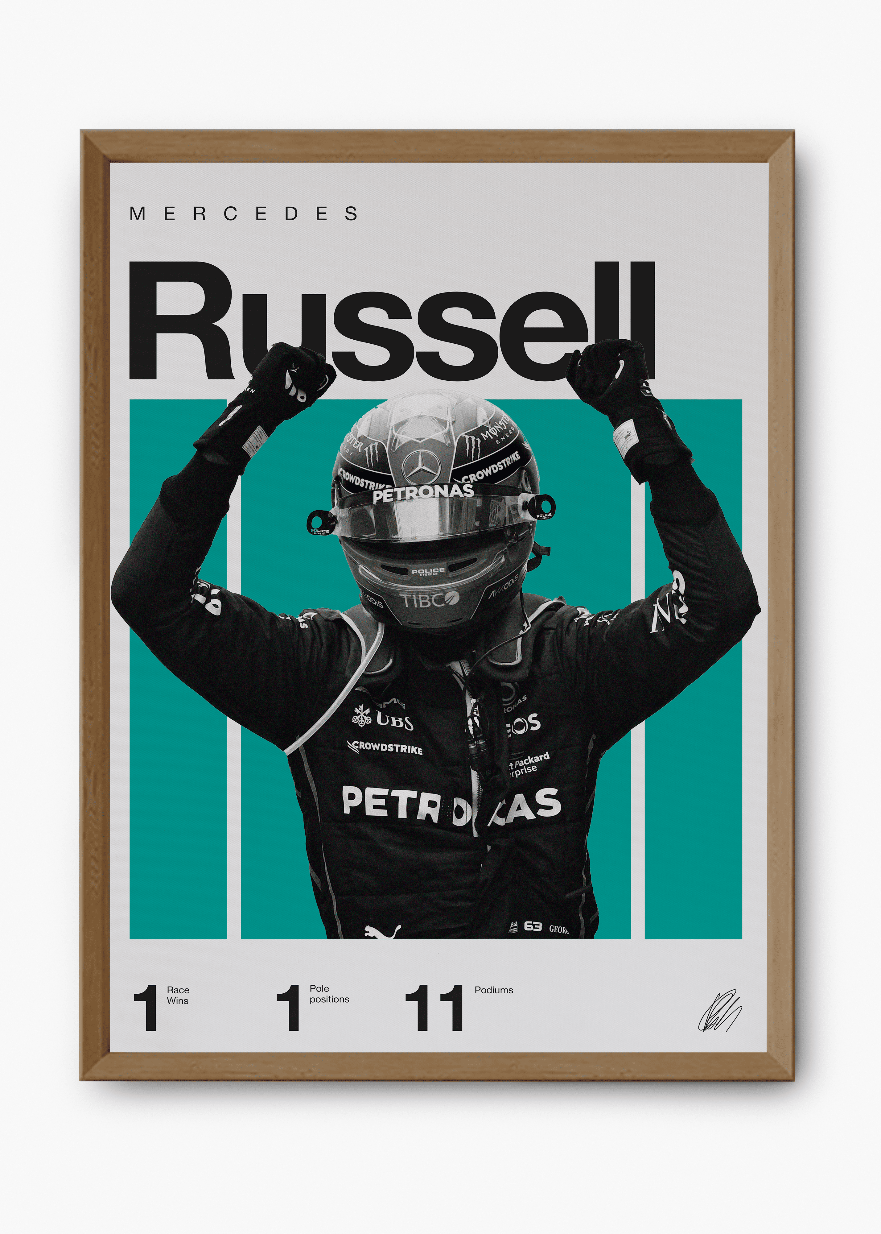 Quadro decorativo George Russell F1 — arte de automobilismo para parede | Cübe Quadros