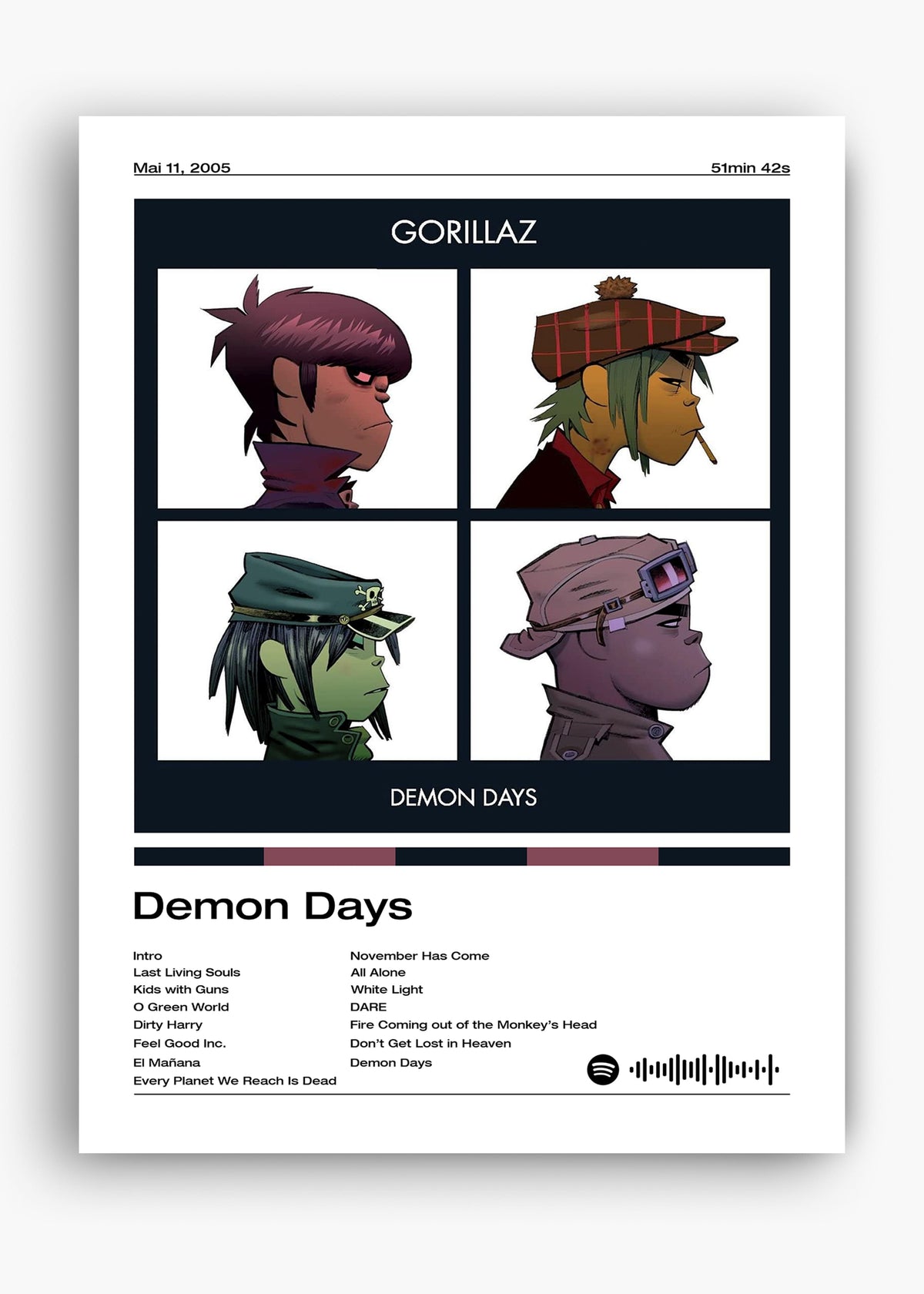 Quadro decorativo Gorillaz Demon Days — arte musical para parede | Cübe Quadros