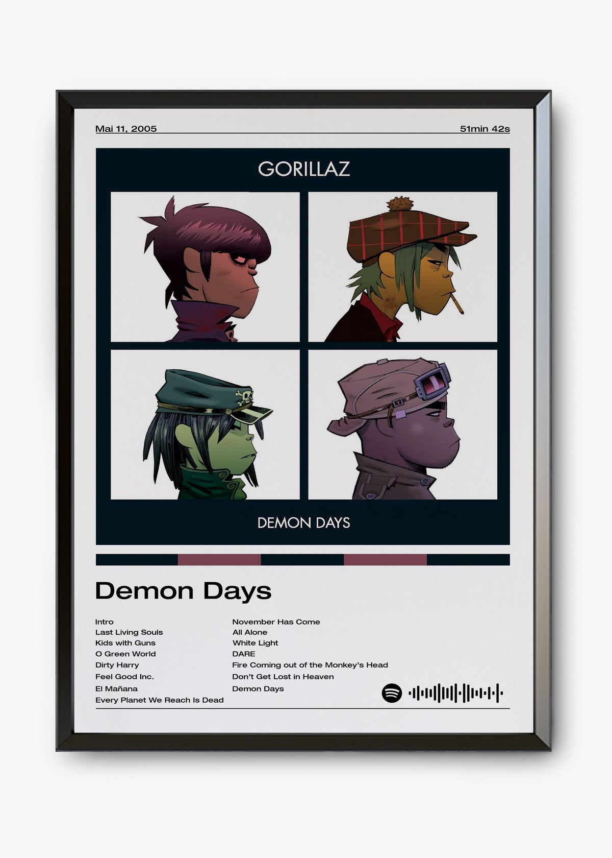 Quadro decorativo Gorillaz Demon Days — arte musical para parede | Cübe Quadros
