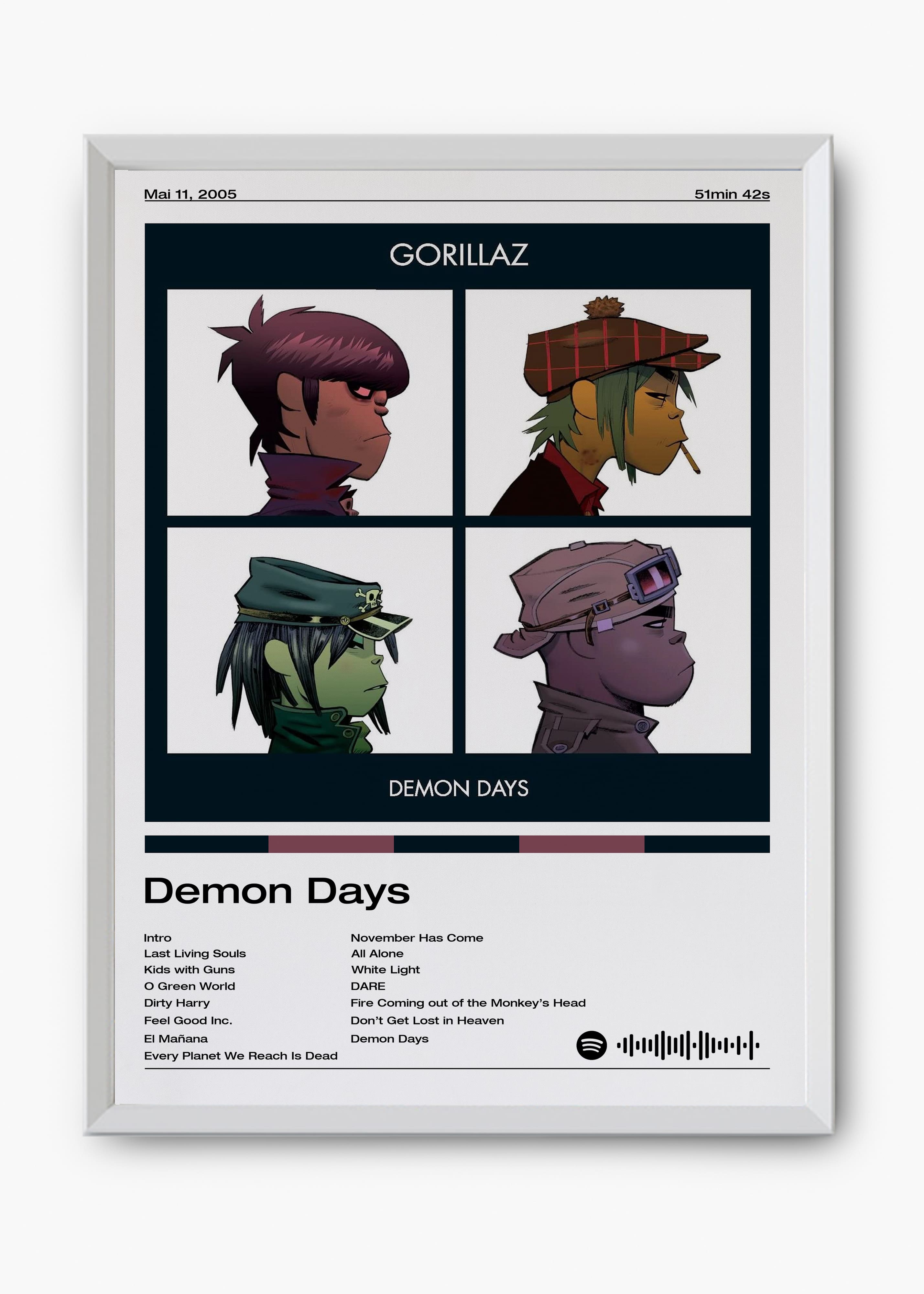 Quadro decorativo Gorillaz Demon Days — arte musical para parede | Cübe Quadros