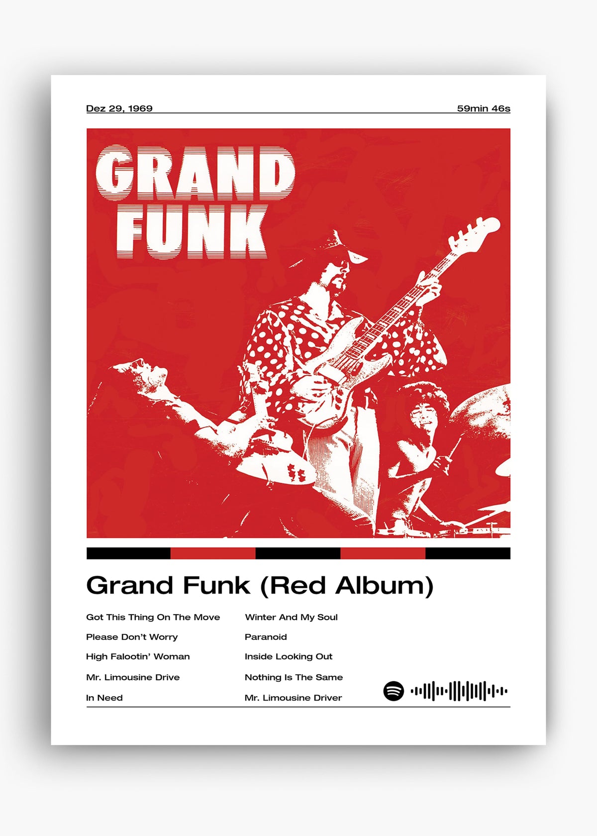 Quadro decorativo Grand Funk Red Album — arte de rock para parede | Cübe Quadros