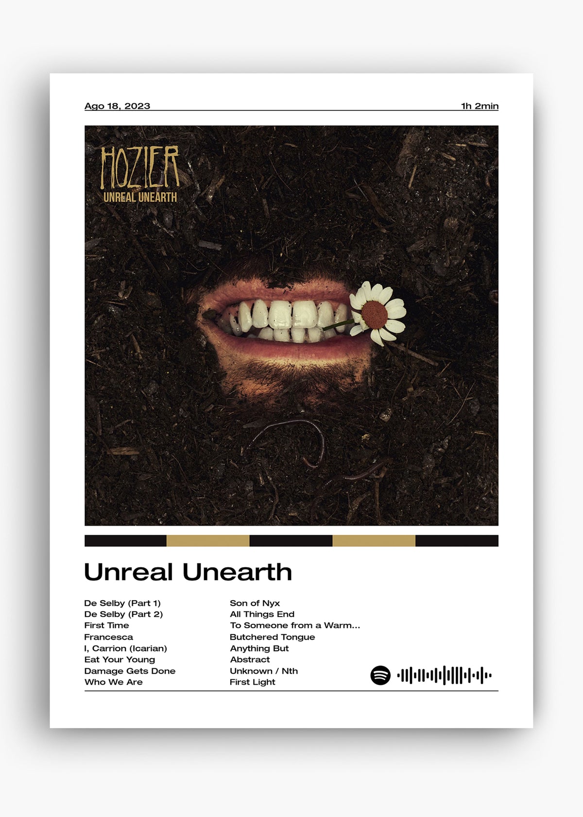 Quadro decorativo Hozier Unreal Unearth — arte musical para parede | Cübe Quadros