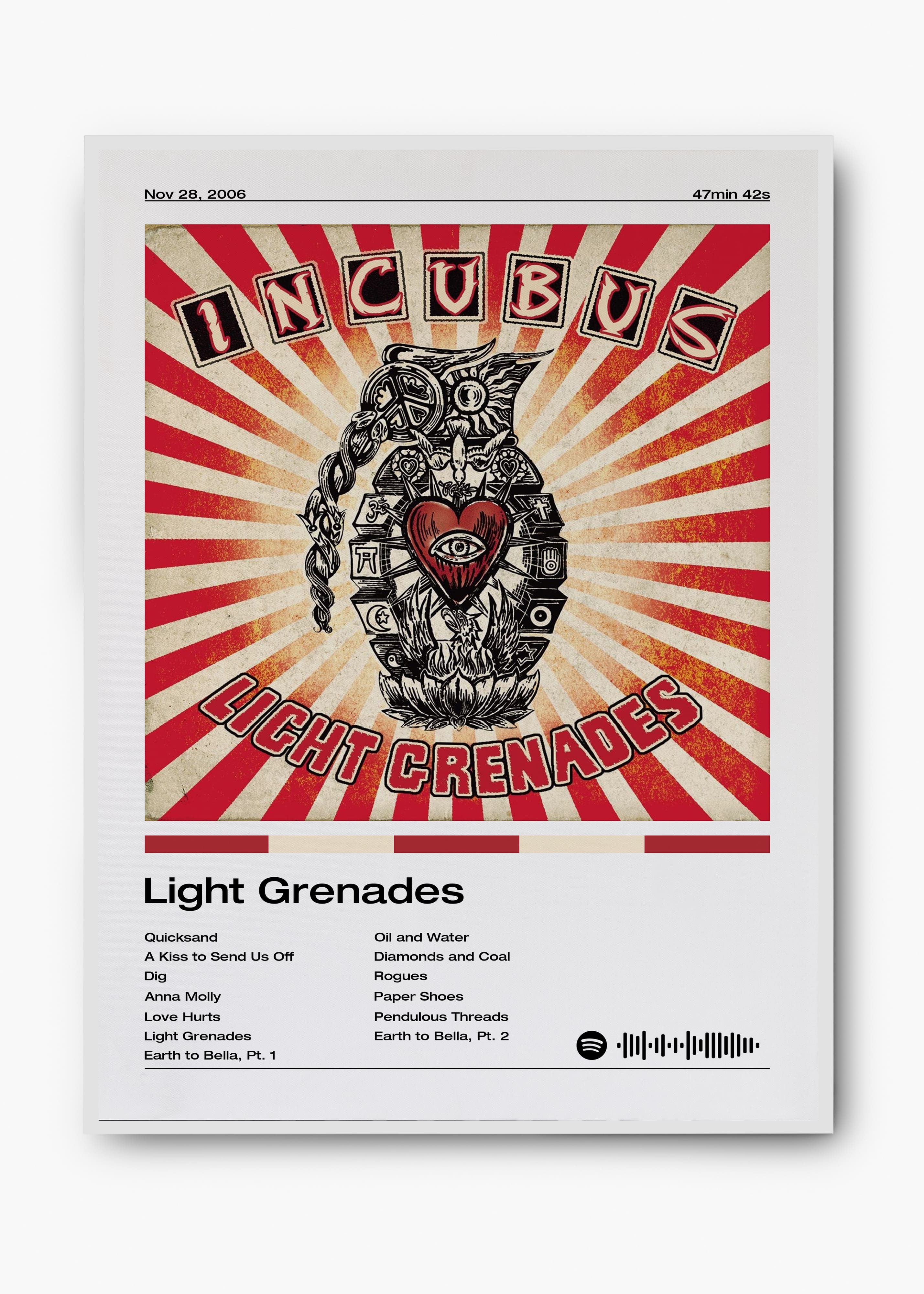Quadro decorativo Incubus Light Grenades — arte musical para parede | Cübe Quadros