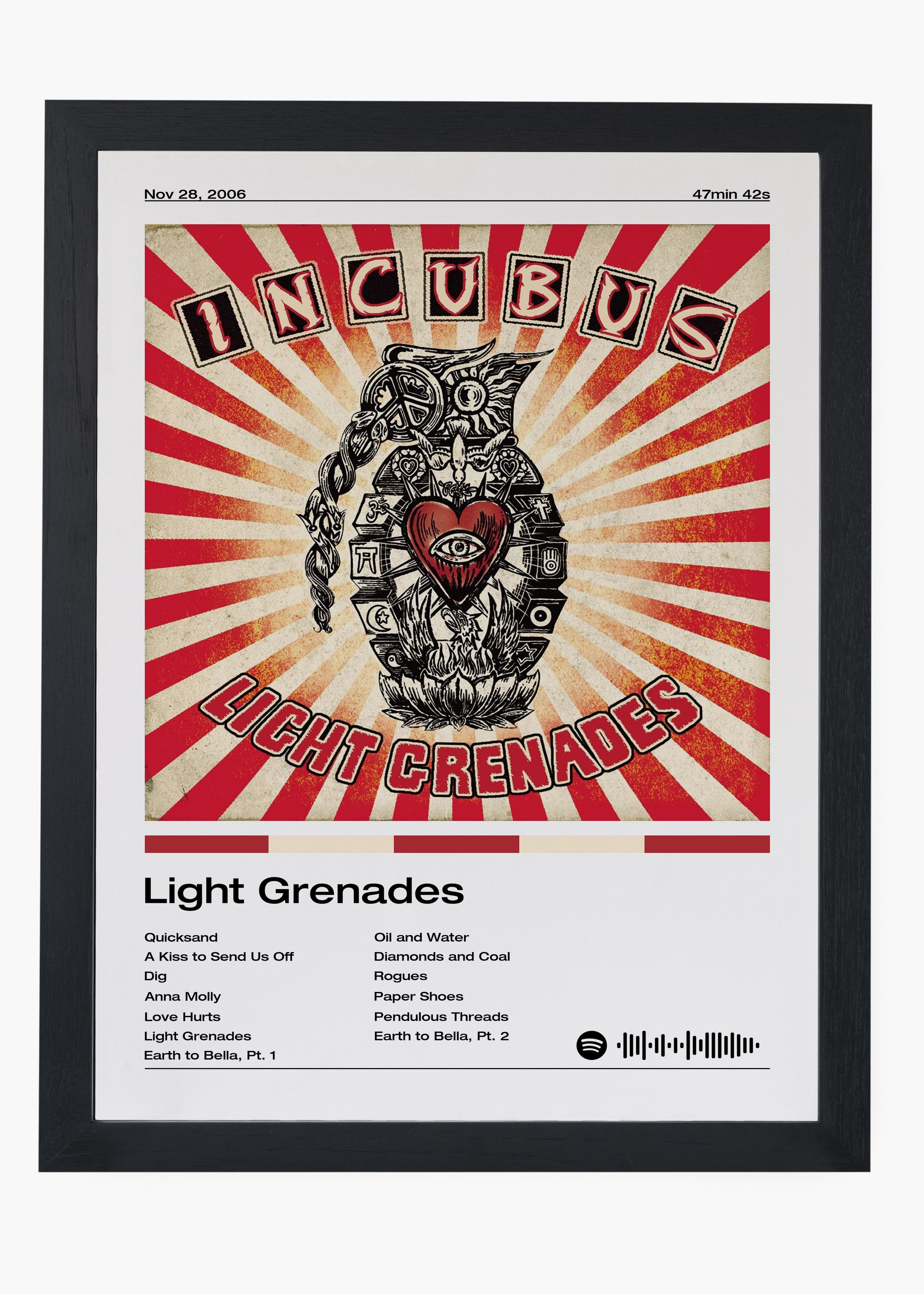 Quadro decorativo Incubus Light Grenades — arte musical para parede | Cübe Quadros