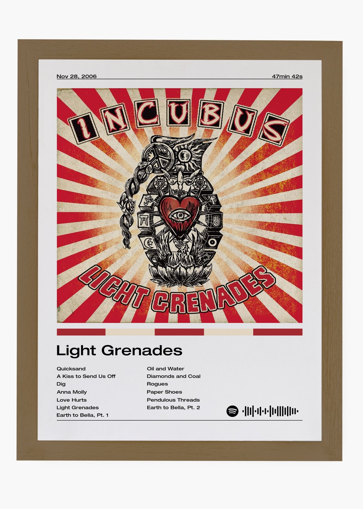 Quadro decorativo Incubus Light Grenades — arte musical para parede | Cübe Quadros