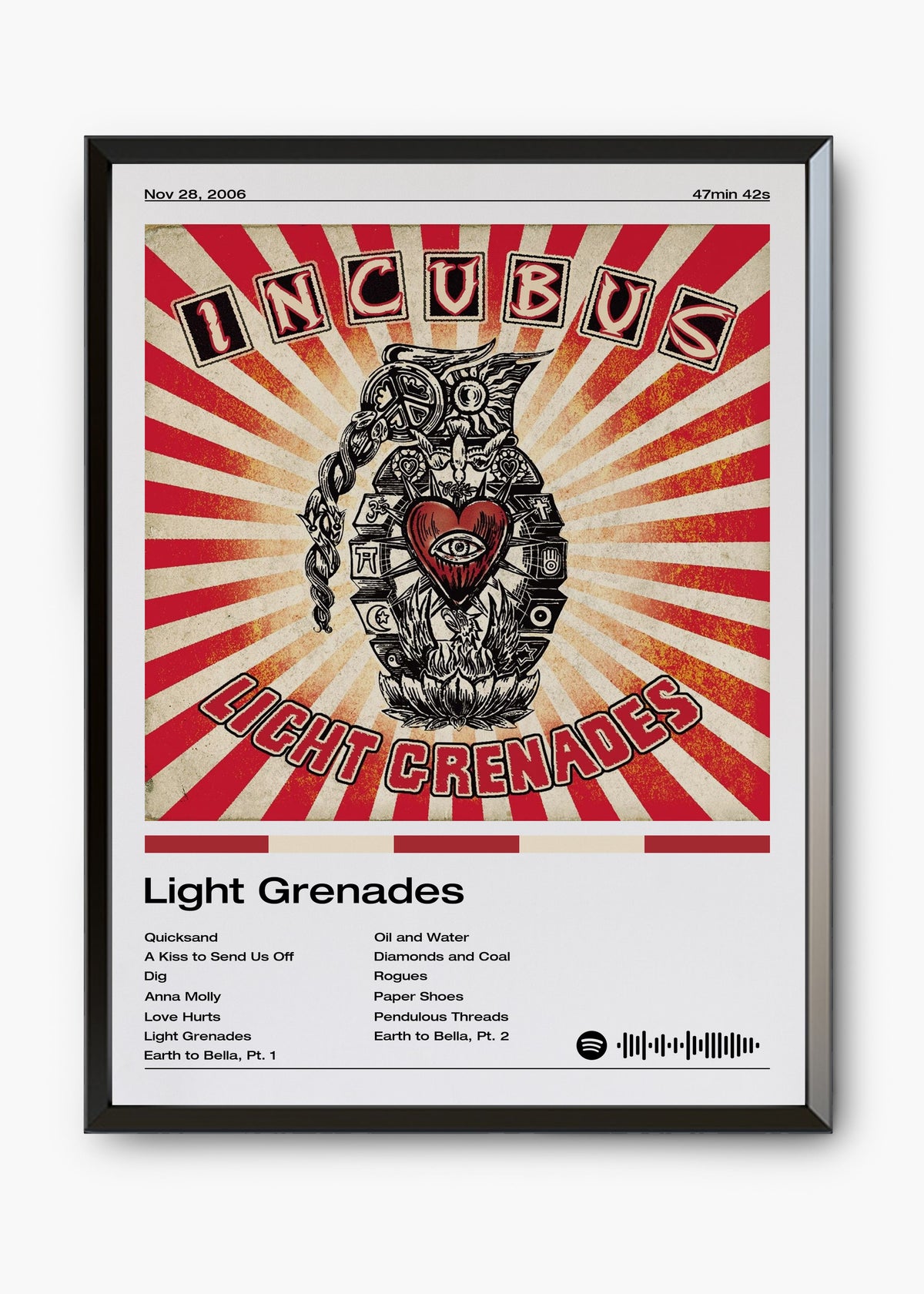 Quadro decorativo Incubus Light Grenades — arte musical para parede | Cübe Quadros