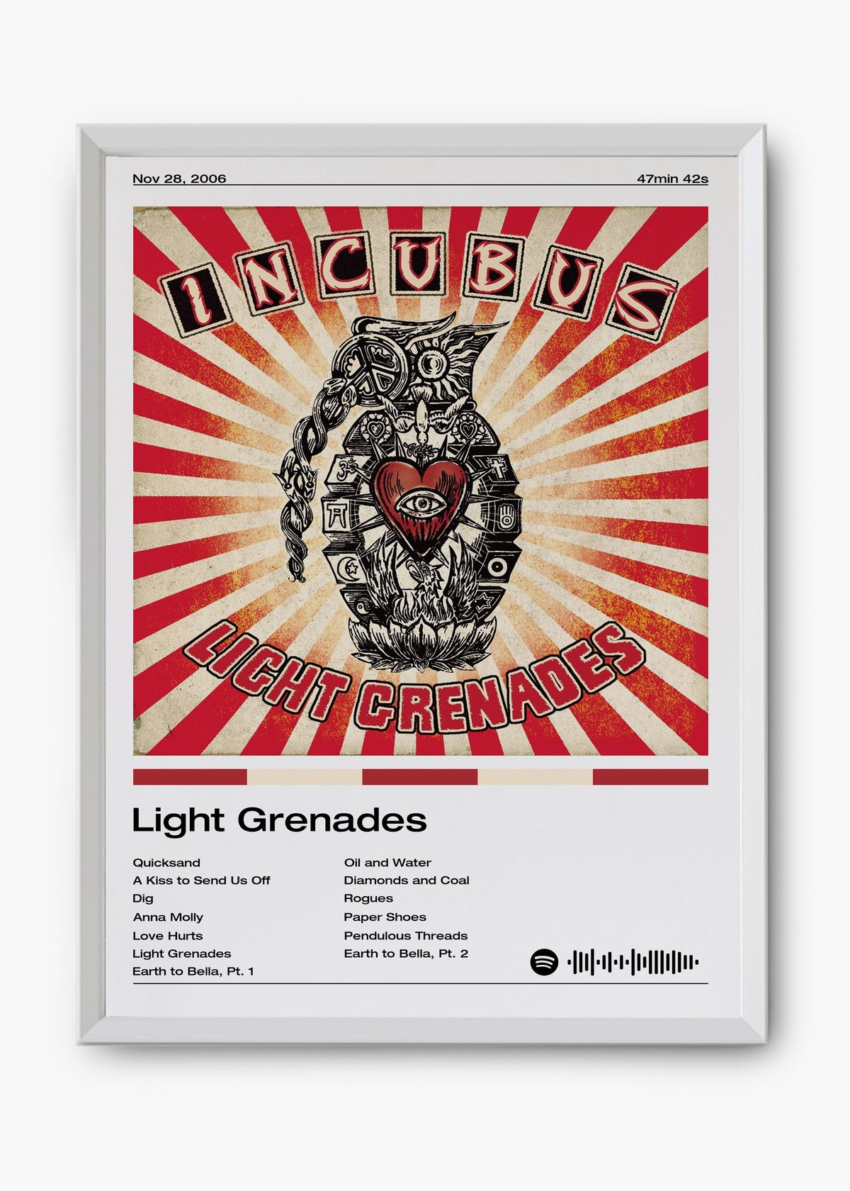 Quadro decorativo Incubus Light Grenades — arte musical para parede | Cübe Quadros