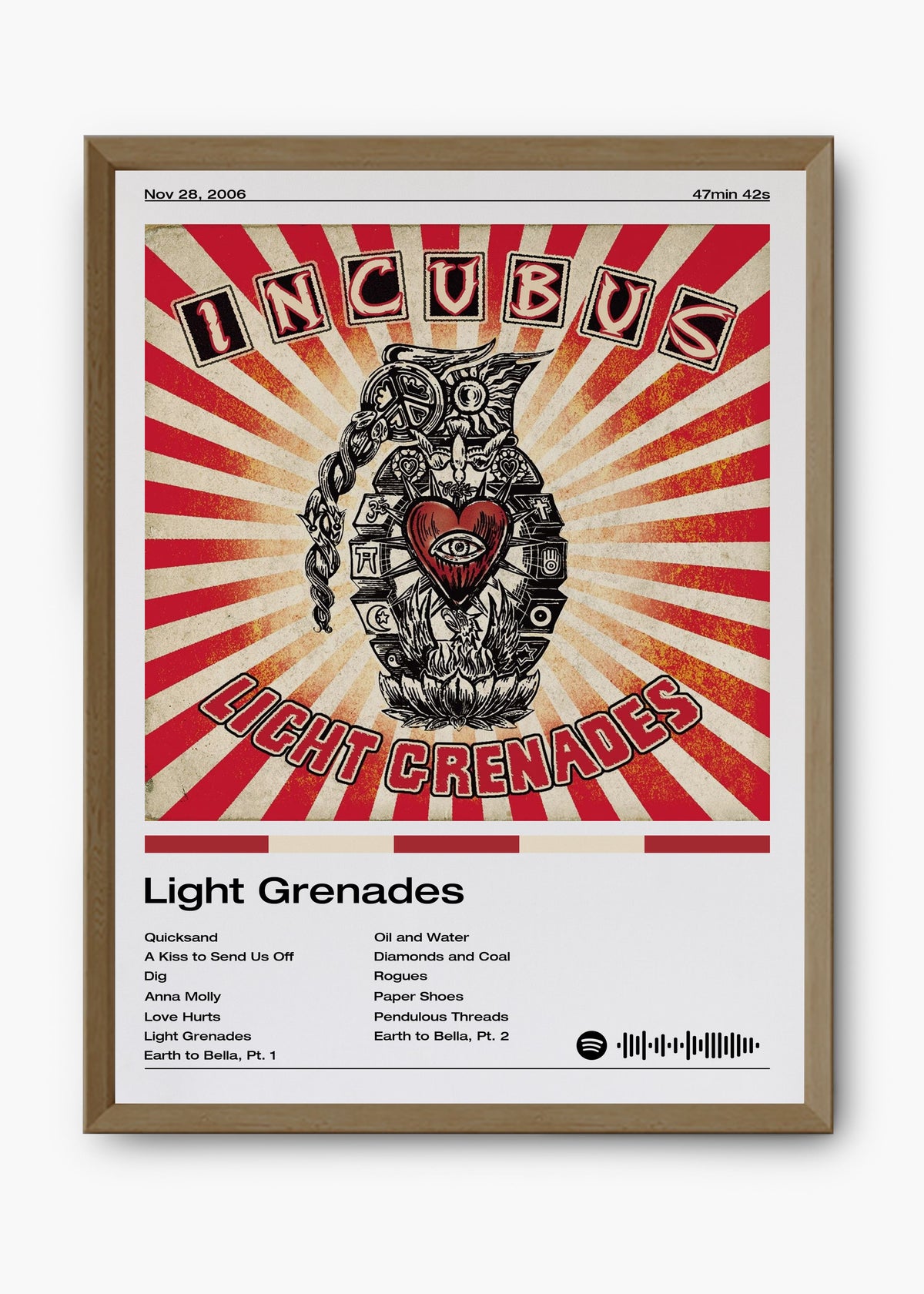 Quadro decorativo Incubus Light Grenades — arte musical para parede | Cübe Quadros