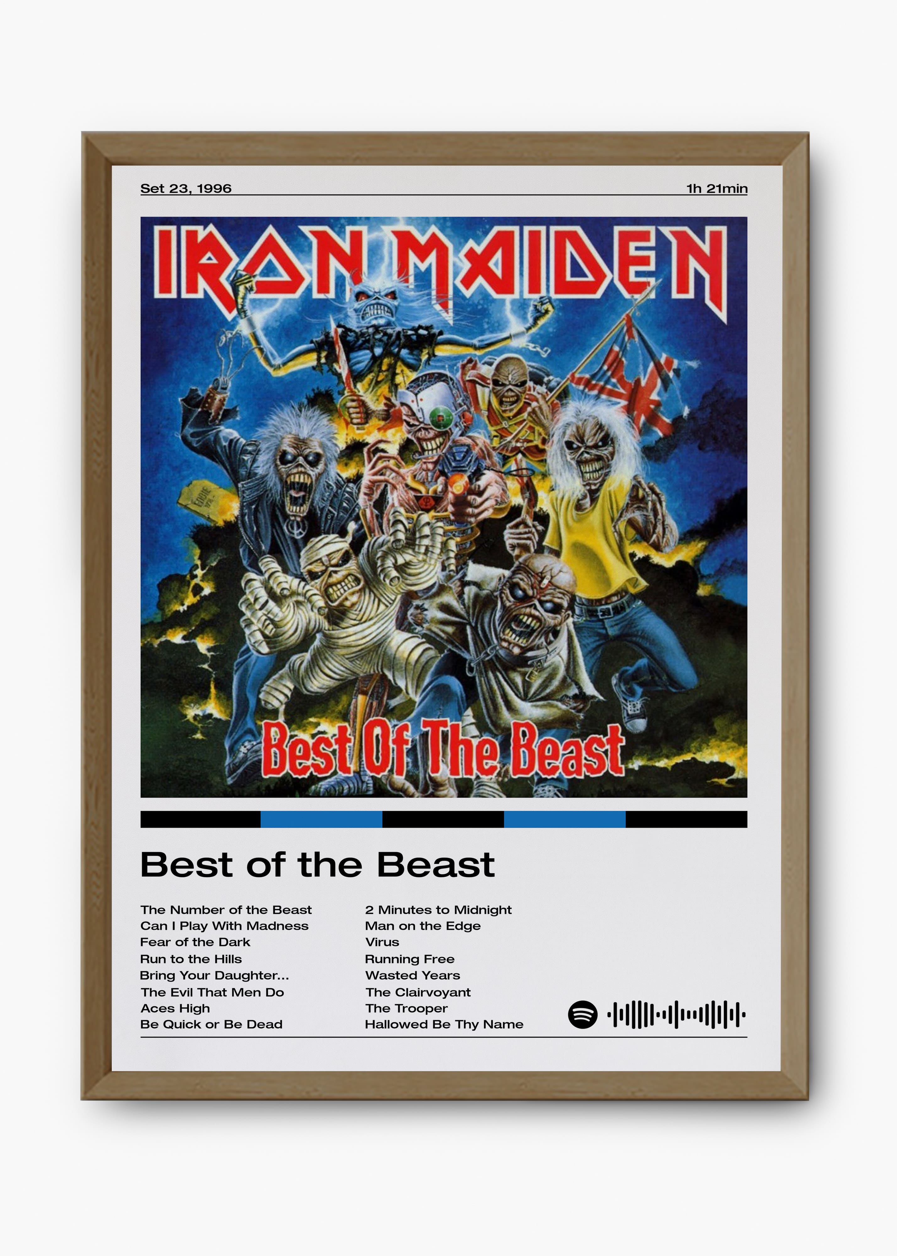 Quadro decorativo Iron Maiden Best of the Beast — arte de heavy metal para parede | Cübe Quadros