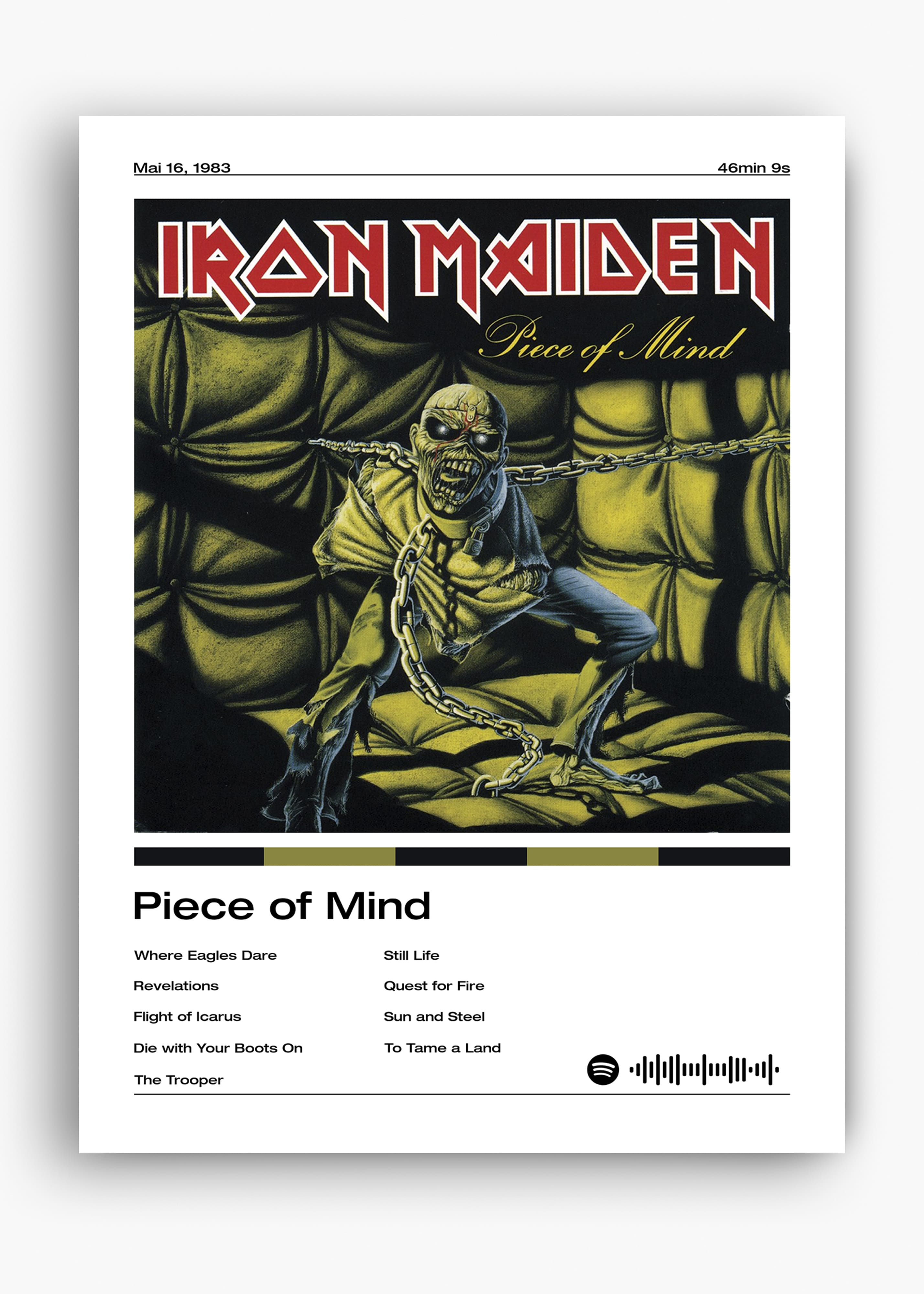 Quadro decorativo Iron Maiden Piece Of Mind — arte de heavy metal para parede | Cübe Quadros