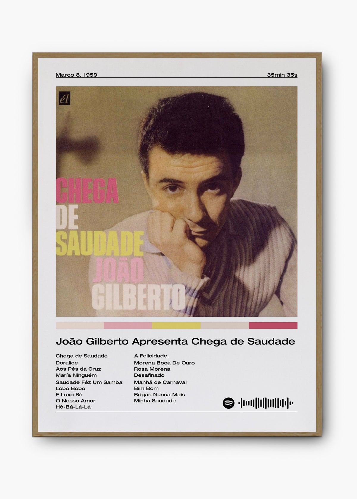 Quadro decorativo João Gilberto Chega de Saudade — arte de bossa nova para parede | Cübe Quadros